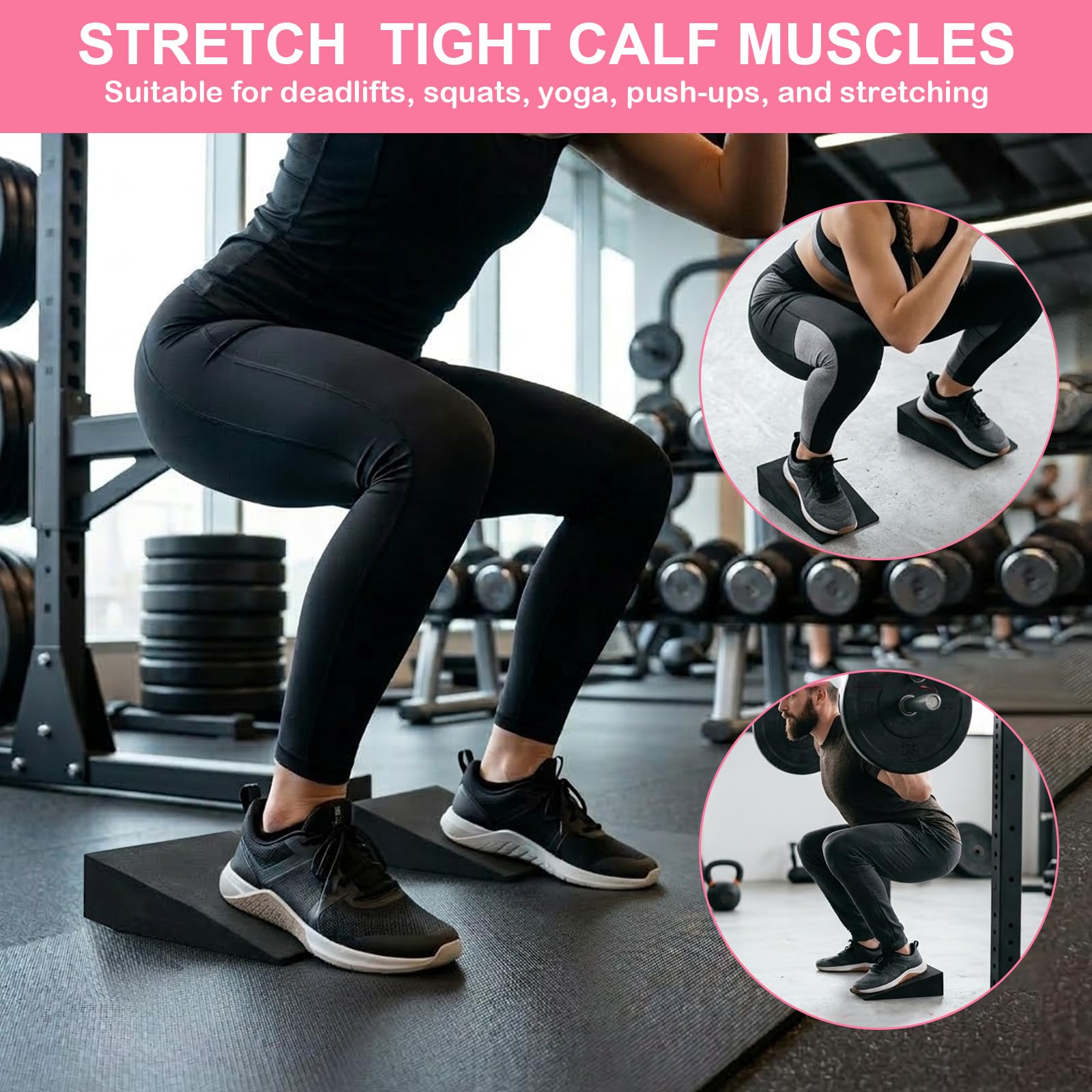 Set di 2 Cunei per Squat & 5 Bande Elastiche Fitness, Pedana Inclinata Allungamento Polpacci per Squat Profondi & Stacchi da Terra, Blocchi Yoga Mobilità Caviglie, Schiuma EVA Antiscivolo