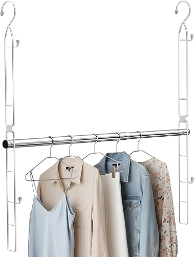 Miniatura 10 de Barra colgante de acero inoxidable, paquete de 2 extensores de barra de armario ajustables de altura y ancho, organizador de almacenamiento colgante