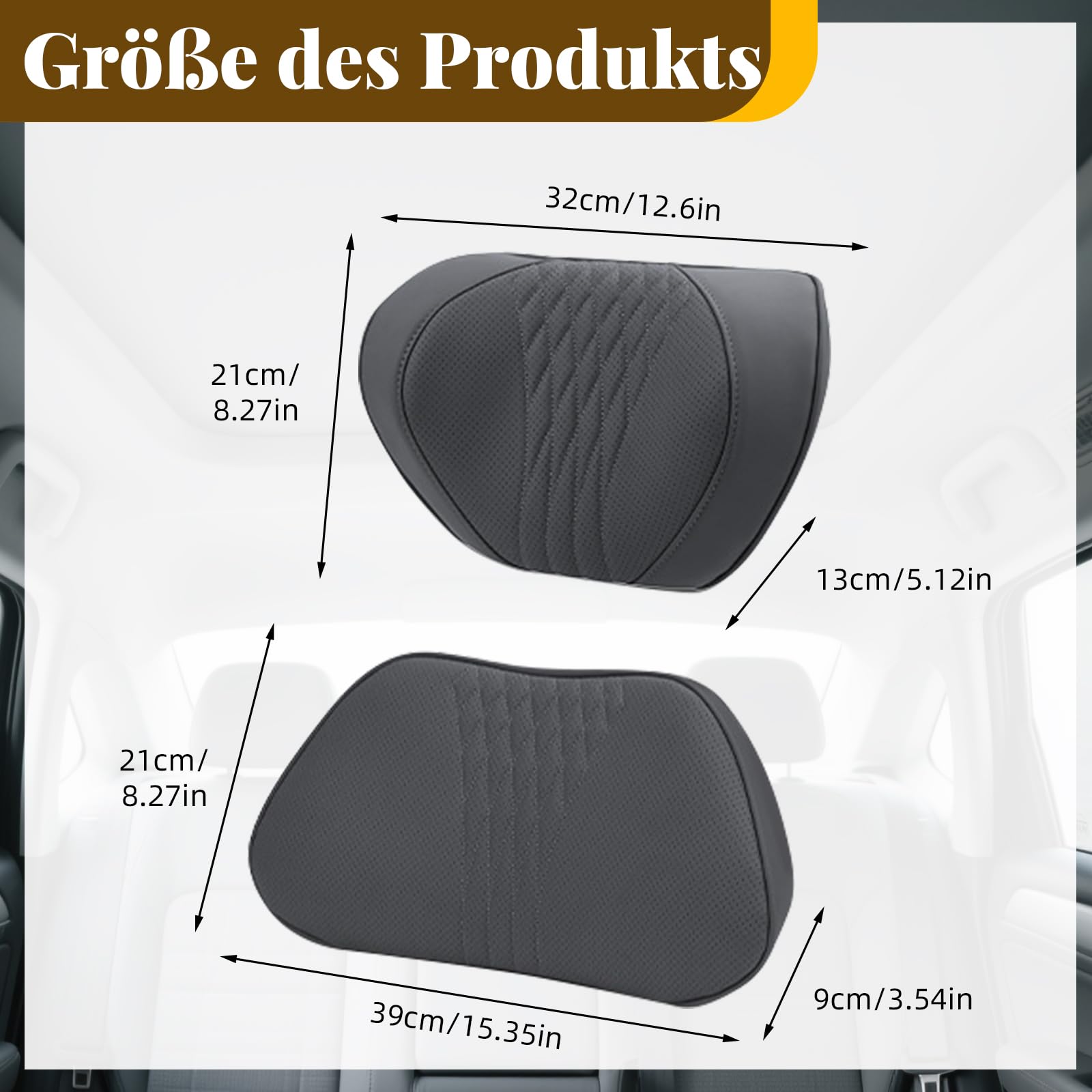 Auto Nackenkissen und Lendenkissen Set Memory Foam, Rückenkissen Auto Kopfstütze, Atmungsaktiv, Weich und Bequem für lindert Rückenschmerzen und Lordosenstütze (Schwarz)