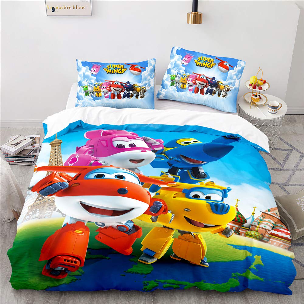 Nichiyobi 15 Super Wings Duvet Cover Bedding Set - Duvet Cover And Pillowcase Microfibre 3D Digital Print Three-Piece Bed Linen (, Double 200 X 200 Cm)