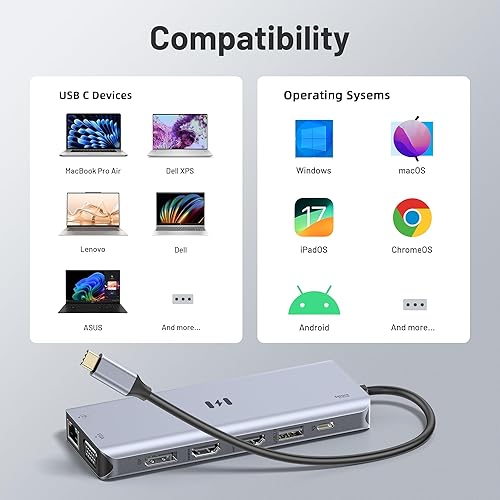 Miniatura 9 de Estación de acoplamiento USB C, 4 monitores, estación de acoplamiento para laptop 13 en 1, 3 monitores con HDMI dual, 8K DP, VGA, transferencia de