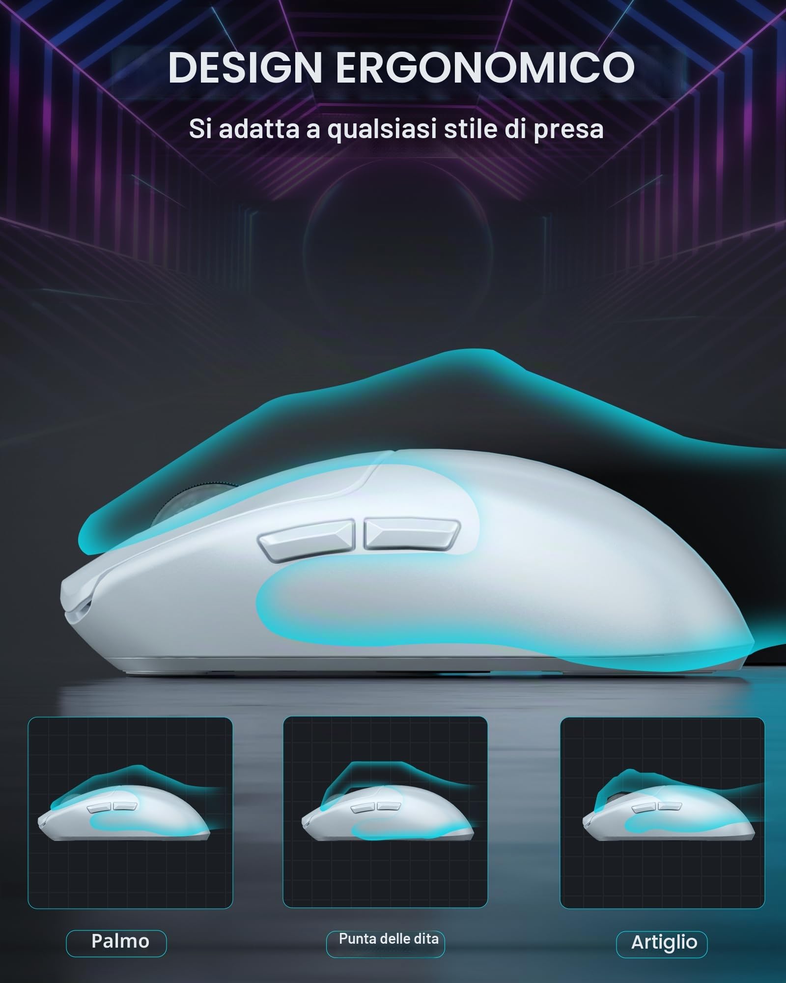 AULA SC580 - Mouse wireless da gioco, Tri-Mode 2,4 Ghz/USB-C/BT5.0, fino a 10000 DPI, 6 pulsanti programmabili, mouse da gioco leggero, ricaricabile per laptop, PC, Mac, tablet