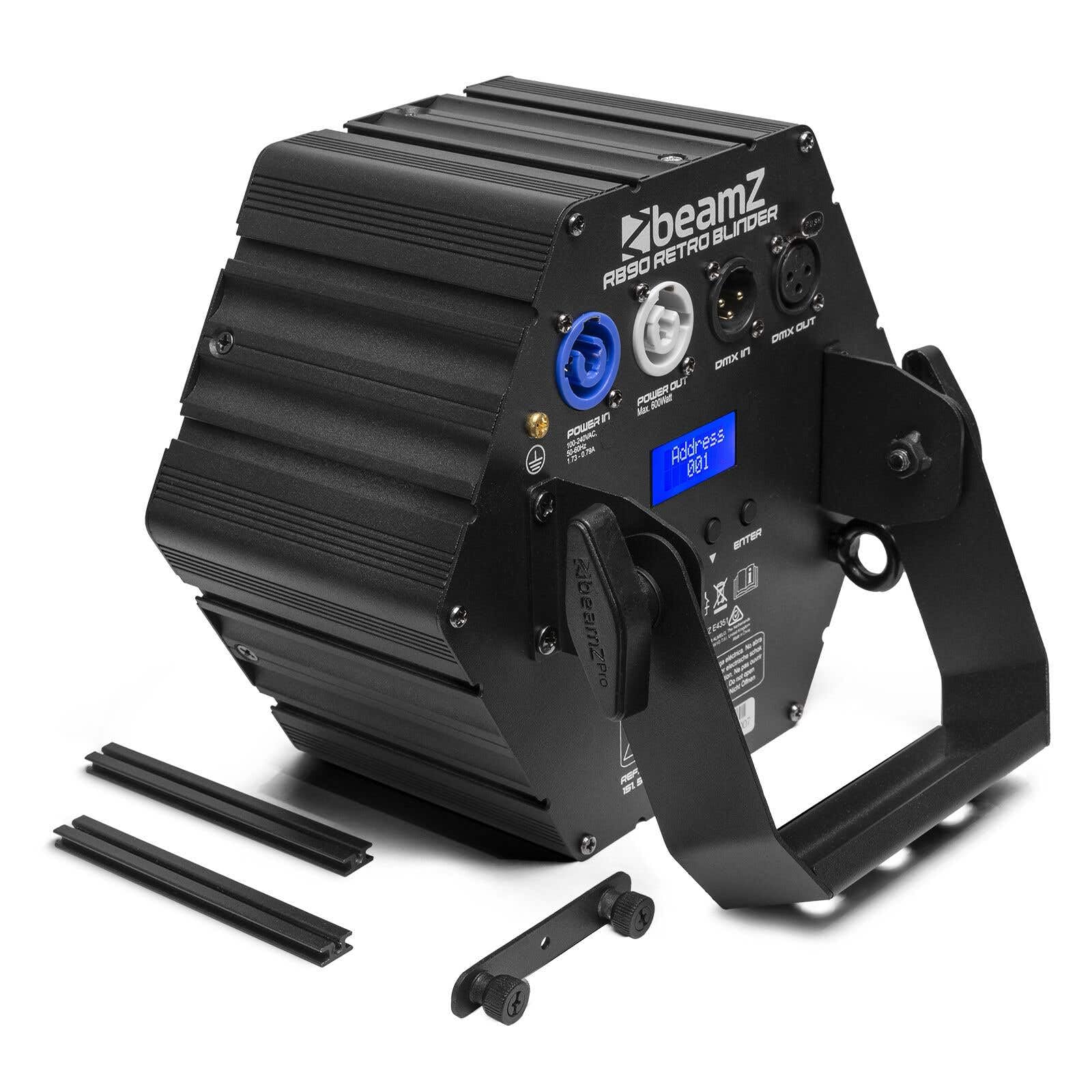 BeamZ RB90 - Retro Stage Blinder, 5er Set, 3 x 30 Watt LED Effektstrahler DMX Licht, 3-in-1 Bühnenlicht Deko DJ Lichtanlage Party, Lichtorgel Warmweiß, 72x RGB-SMD-LEDs, Stroboskop, Disco Beleuchtung