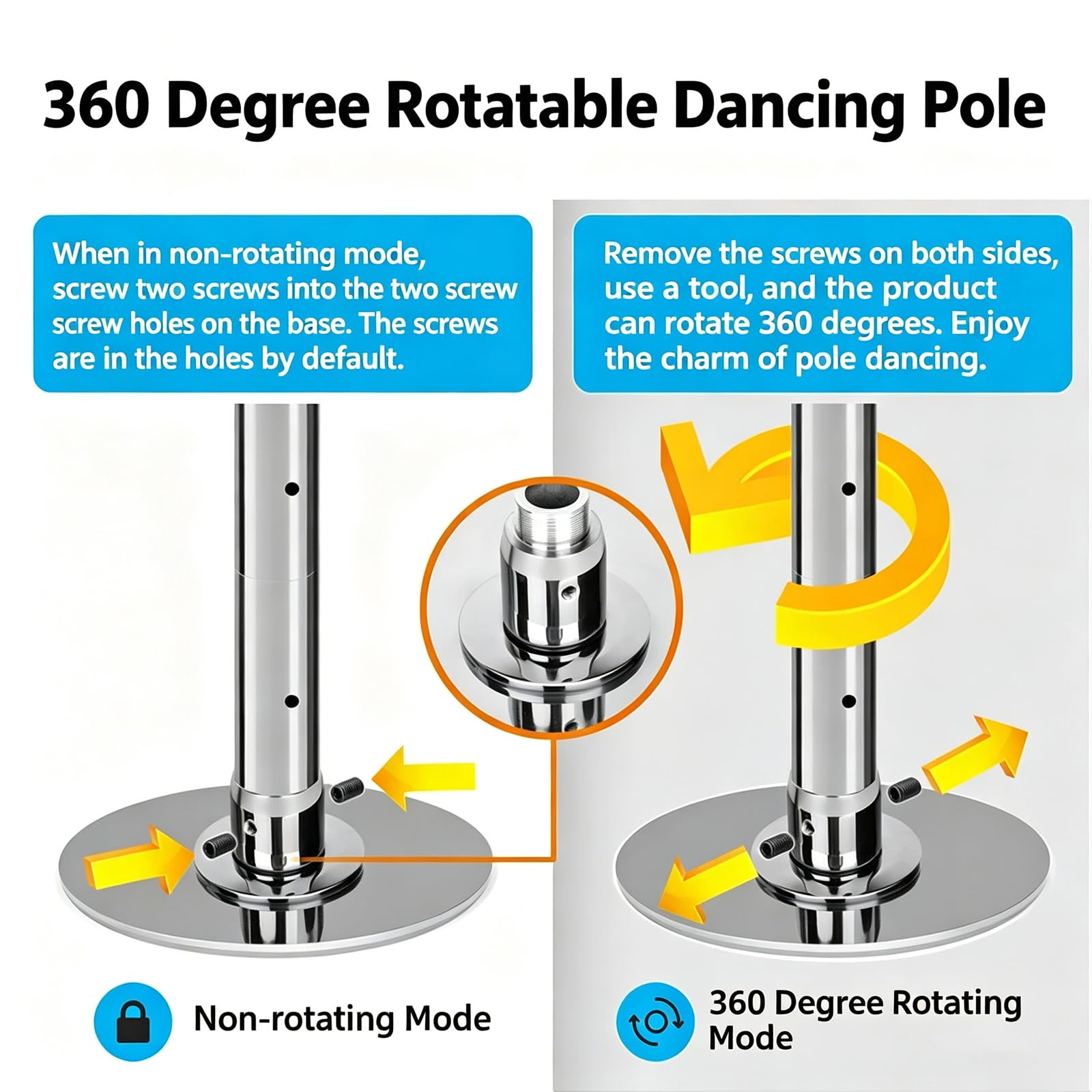 Barre de Pole Dance Portable Professionnelle AméLioréE pour la Maison,BâTon de Danse Rotatique/Statique Professionnel,Hauteur RéGlable,Capacité de Charge de 200kg,Convient Aux PassionnéS de Danse