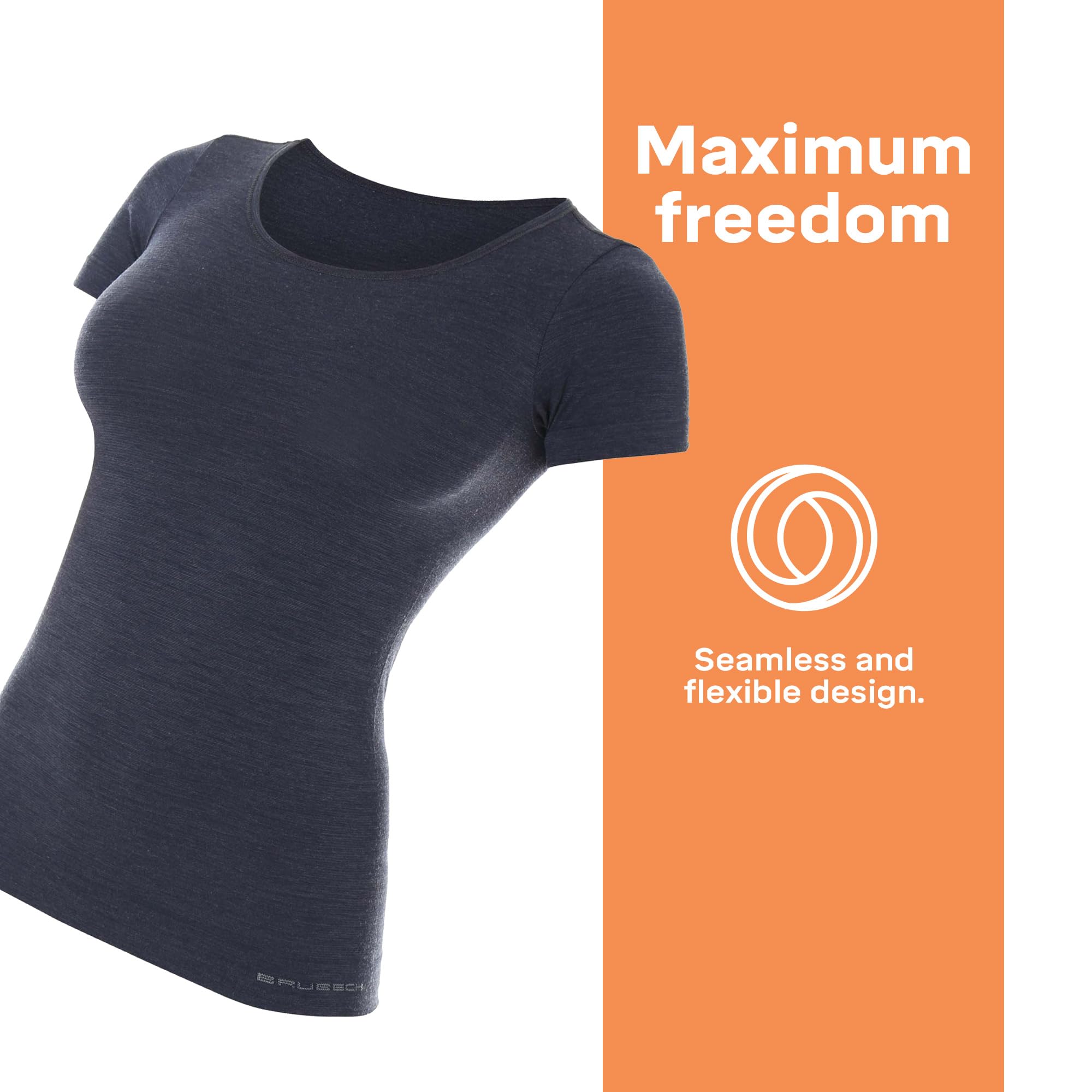 Brubeck Damski T-shirt | oddychający | termiczny | sport | outdoorowy | bielizna funkcyjna | górna część | 41% wełna merino | SS11020