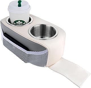 Pontoon Cup Holder,Boat Seat Cup Holder,Double Drink Holder,Portable Cup Beverage Mobile Phone Holders for Pontoon Boat Sofa,RV Couch,Car Back Seat(White&Gray)