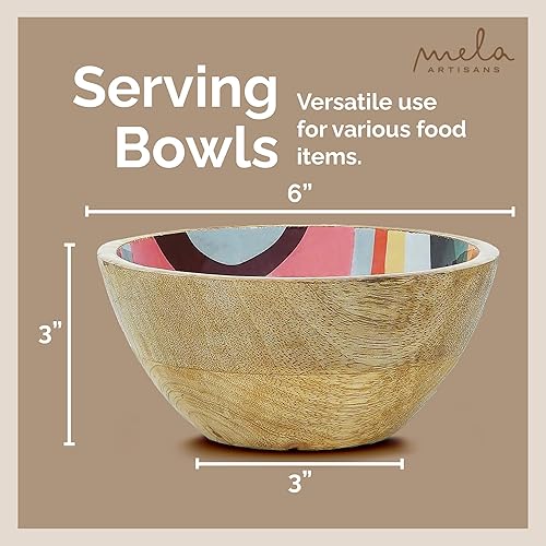 Miniatura 2 de Mela Artisans Ensaladera pequeña de madera de 6 pulgadas, cuenco para servir frutas, cereales, aperitivos y mezcla, cuencos decorativos para cocina
