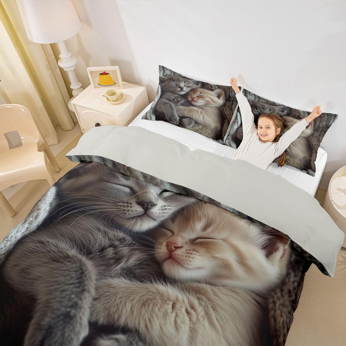 Homewish Juego de funda de edredón de 3 piezas con diseño de gatos pequeños
