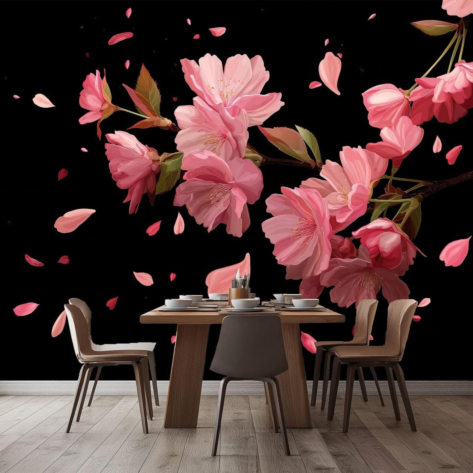 hgjdjhnf Photo Wallpaper Cherry Blossom Petals Wallpaper wall Covering wall Decoration Design Patterned Wallpaper wall Decoration Living Room Bedroom Office Hallway, Black, 430cm x 300cm