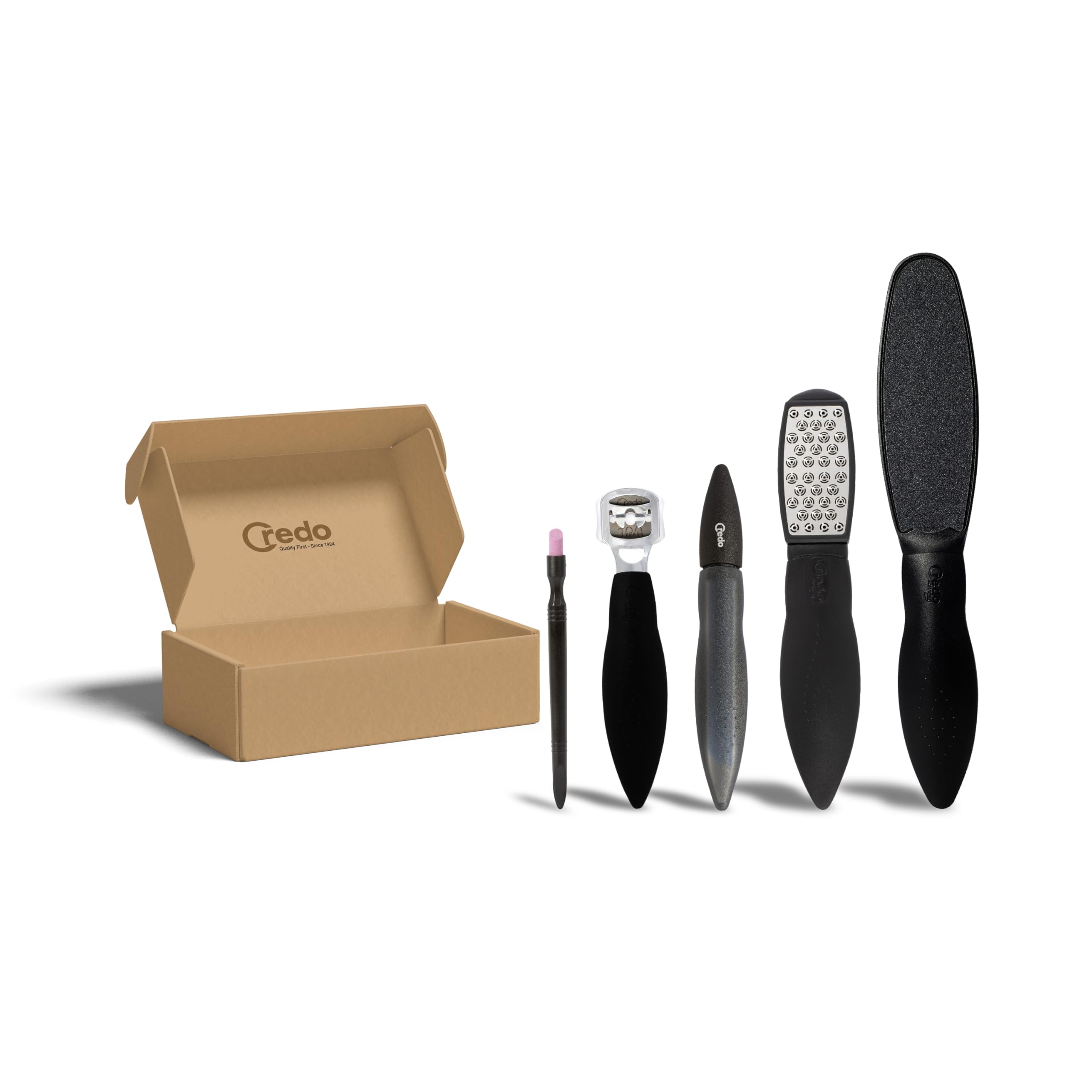 Credo BlackLine Advanced Care Bundle Fußpflege Set | mit SmartCutter, Safety Hornhauthobel, DuoSoft, Keramiknagelfeile & Keramik-Nagelhautentferner | intensive Fuß- und Nagelpflege
