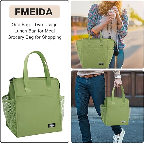 Miniatura 7 de Fmeida Bolsa de almuerzo aislada para mujer, bolsa de almuerzo a prueba de fugas, bolsa térmica para adultos con bolsillos laterales grandes, bolsa