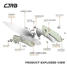 CJRB CUTLERY Folding Knife Feldspar Pocket Knife Stonewash D2 Steel Blade G10 Handle EDC Knife Green (J1912)