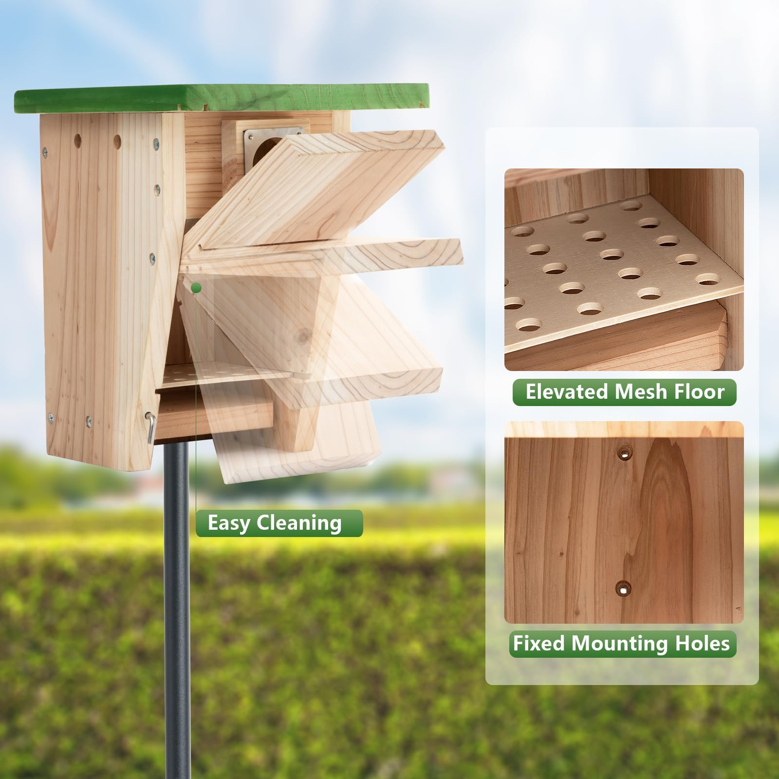 Casas para pájaros de cedro de 3/4 pulgadas de grosor con protector de depredador de metal, caja anidable para pájaros para una fácil limpieza, casas de madera para pájaro azul para exteriores, 4
