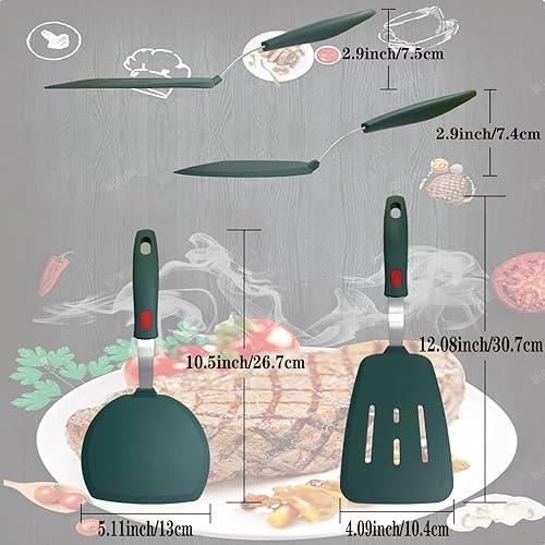 Miniatura 7 de Tenta tenta kitchen Espátula ranurada de silicona para panqueques para cocinar, utensilios de cocina antiadherentes, seguros para 600 F, aleta de