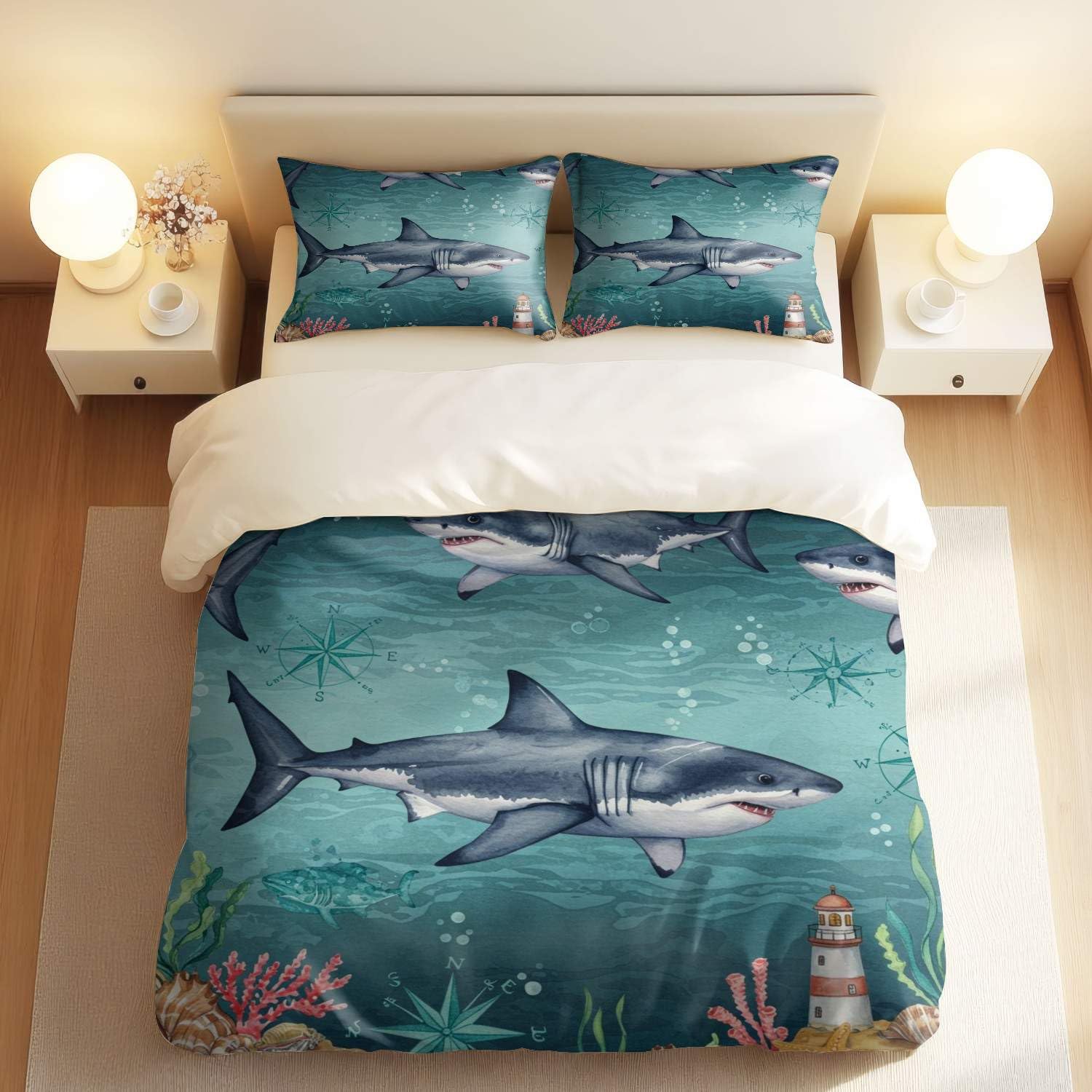Housse de couette requin en parure de lit double, cadeau idéal enfant