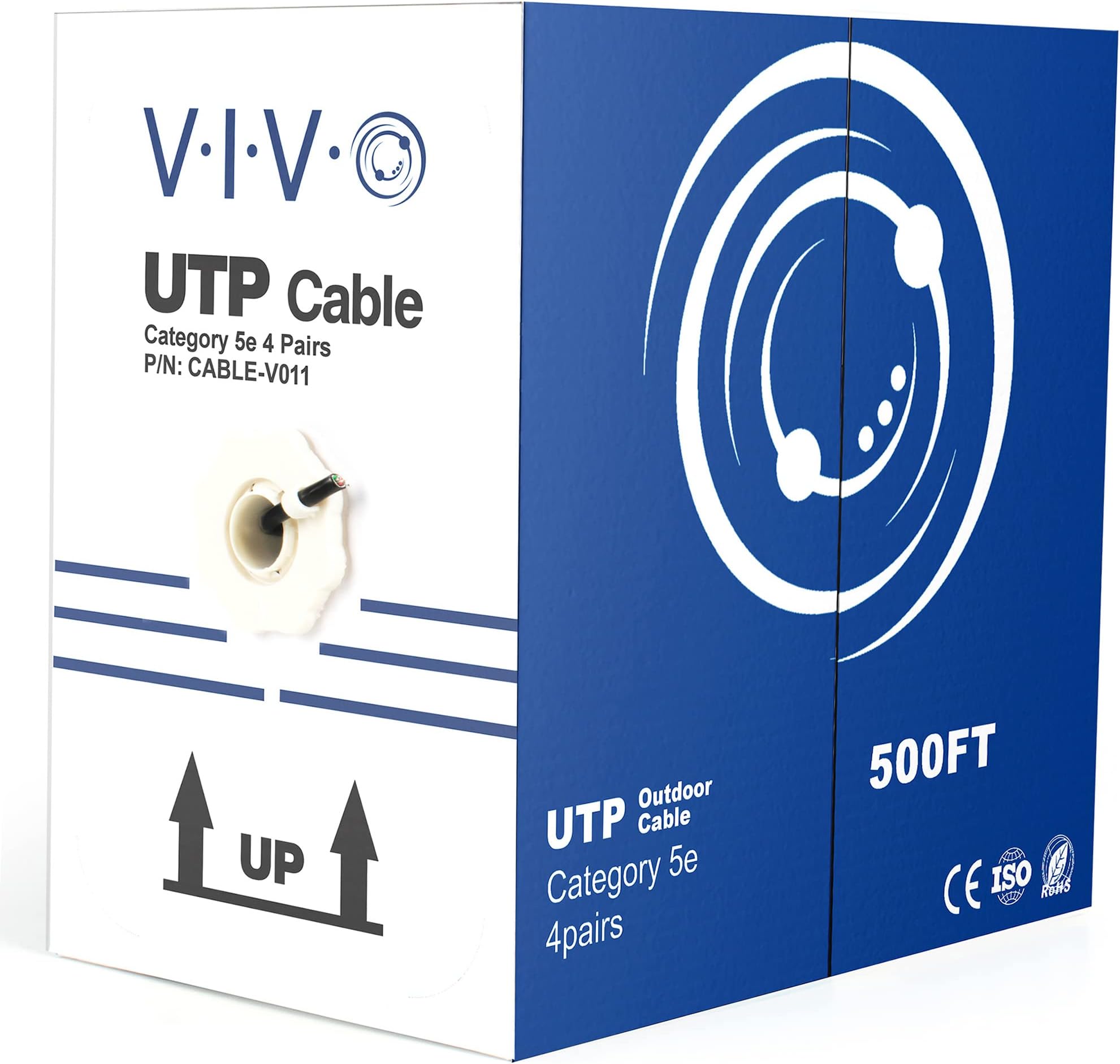 New 500 ft bulk Cat5e Ethernet Cable / Wire UTP Pull Box 500ft Cat-5e Waterproof Outdoor / Direct Burial ~ VIVO (CABLE-V011)
