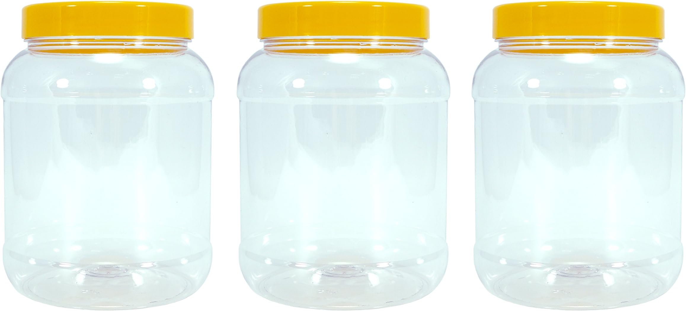 Britten & James® Empty Clear Plastic 2.5 Litre Jars with Flat Yellow Screw Top Lids Pack of 3