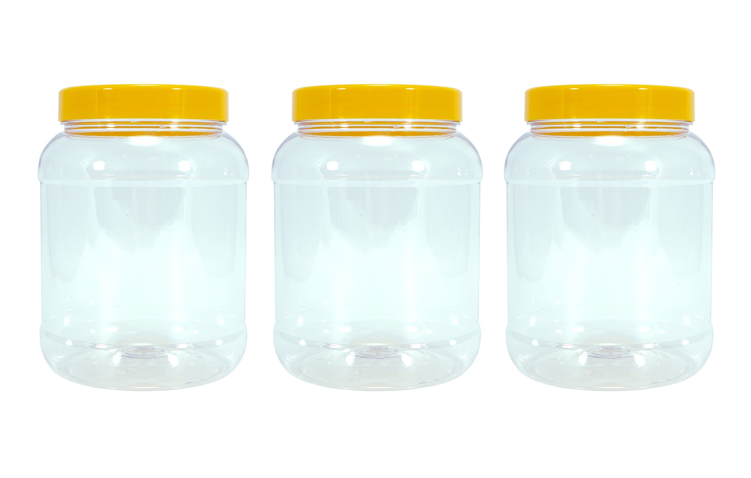 Britten & James® Empty Clear Plastic 2.5 Litre Jars with Flat Yellow Screw Top Lids Pack of 3