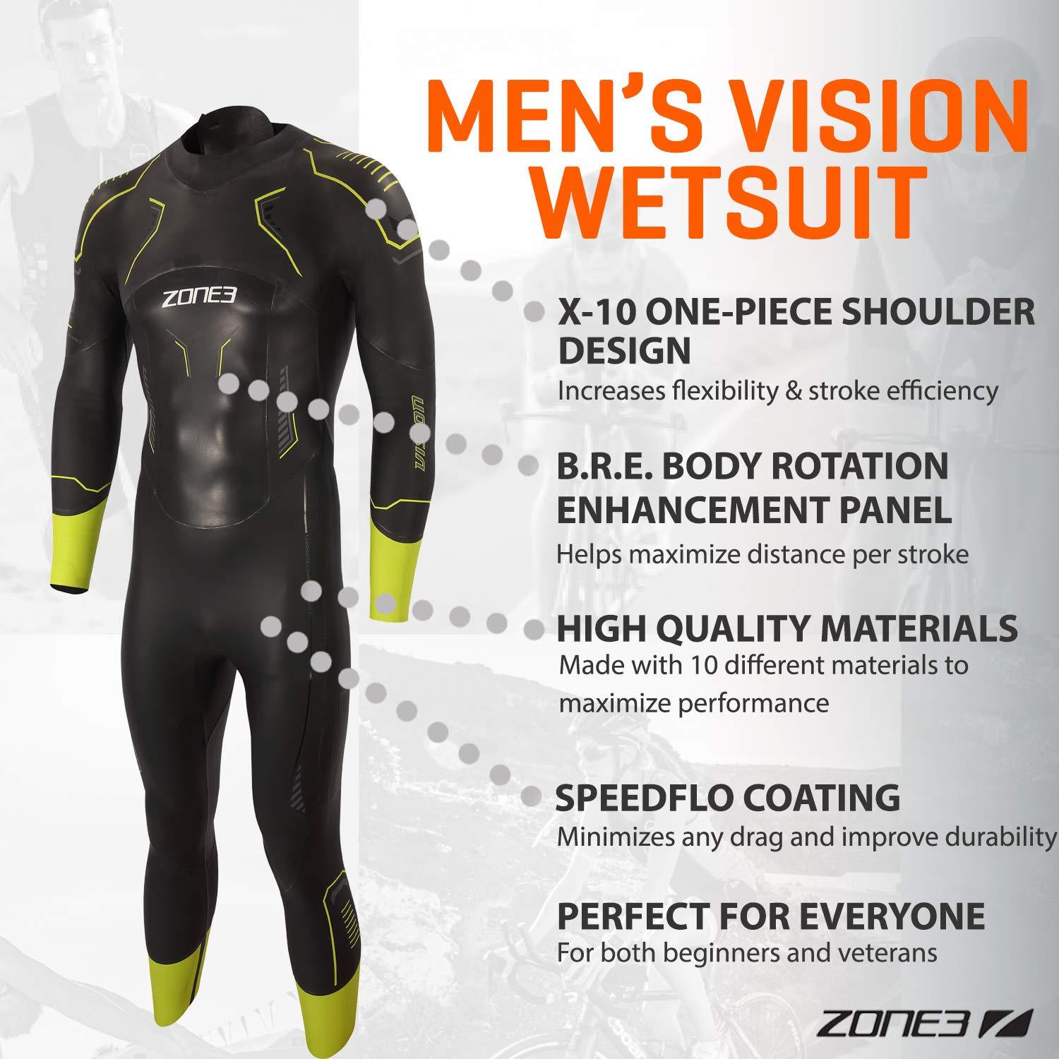 Zone3 Mens Vision Wetsuit Full Length Skinsuit For Open Water | Cyprus - View #11