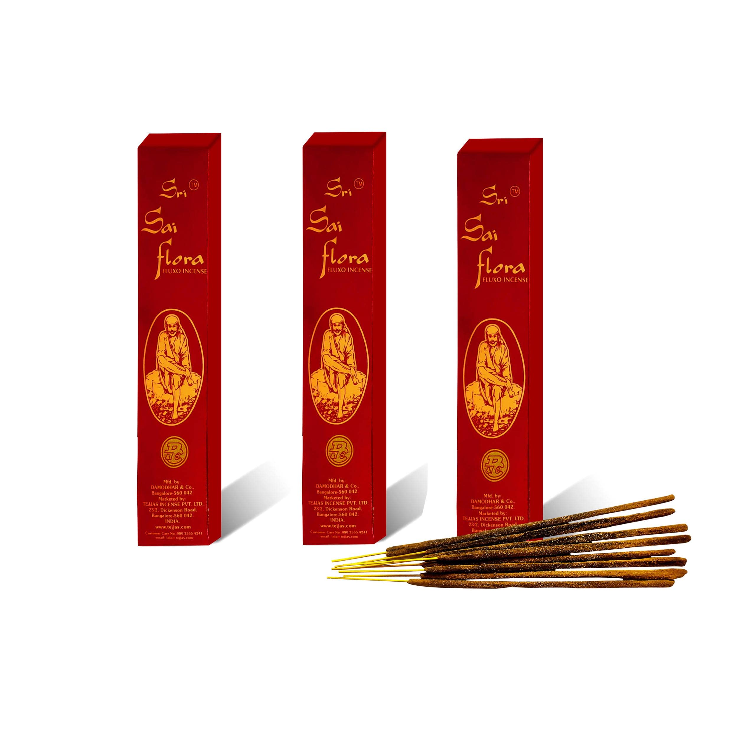 Uniqon Box Pack of 3 (7 Sticks Per Box) Sri Sai Flora Fluxo Incense Agarbathi Sticks for Aroma & Smoke, Extra Freshness, Home Temple Worship, Peace, Purification, Atmosphere Positive Energy