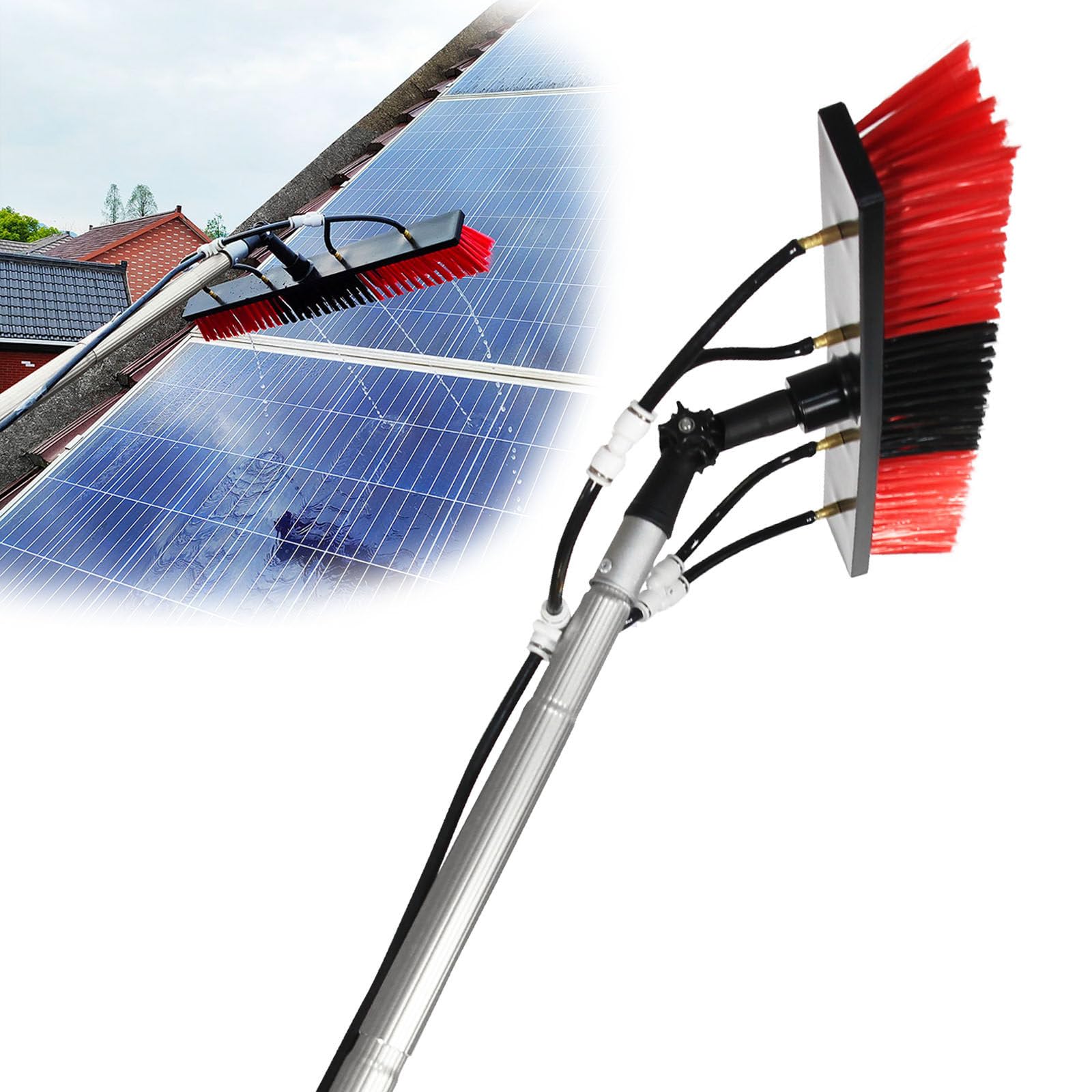 Poteau télescopique de nettoyage pour vitres hautes et véranda avec brosse de 35cm