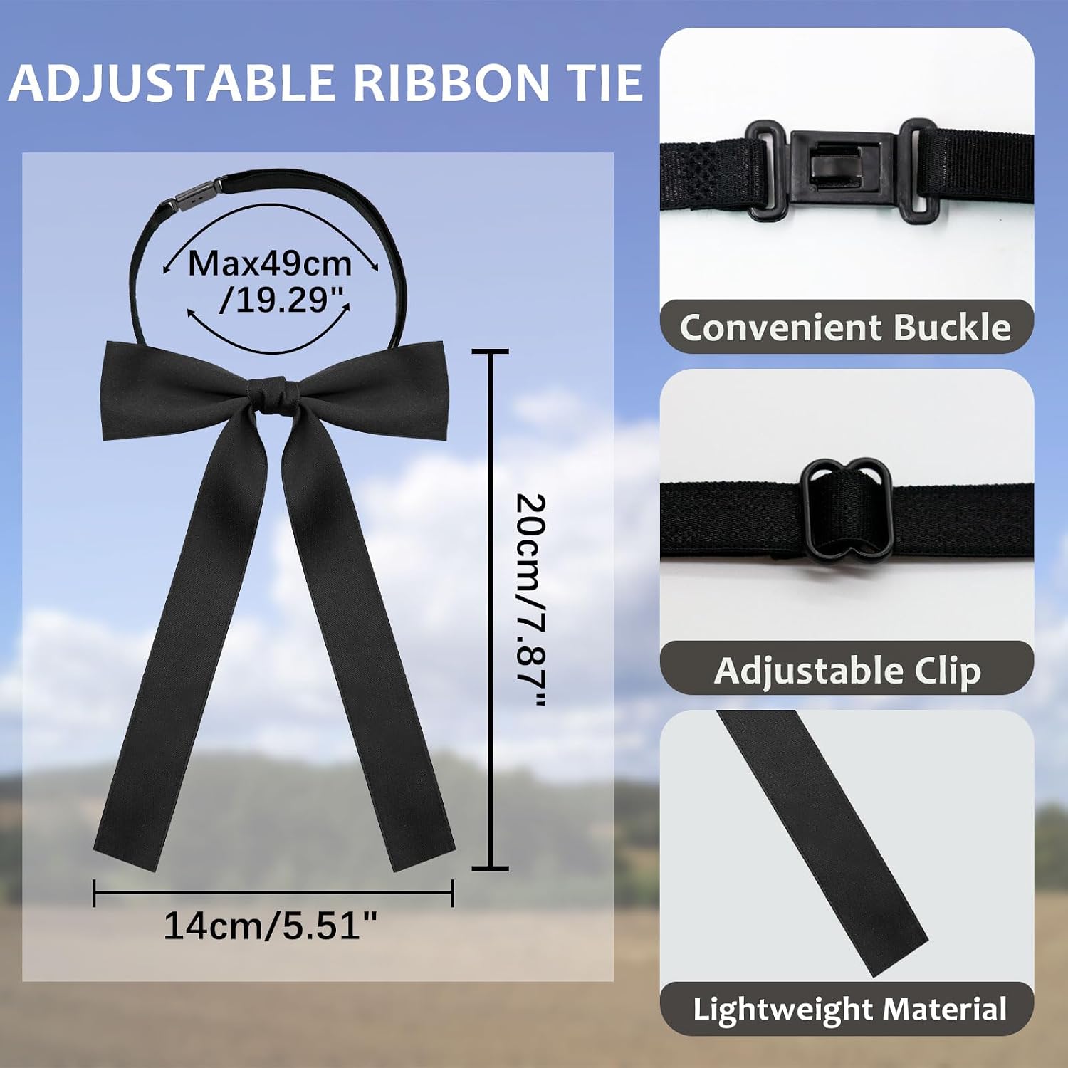 LJBFNN Western Ties for Men Women, Black Clip on Ribbon Bow Tie, Pre-Tied Colonel String Tie for Party Shirt Uniform Wedding