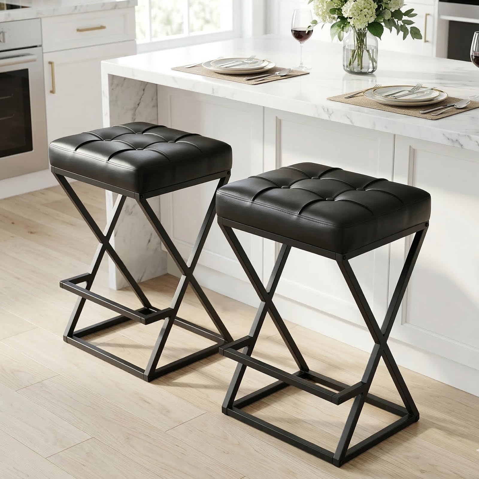VATROS 26 Inch Counter Height Stool Faux Leather in Black