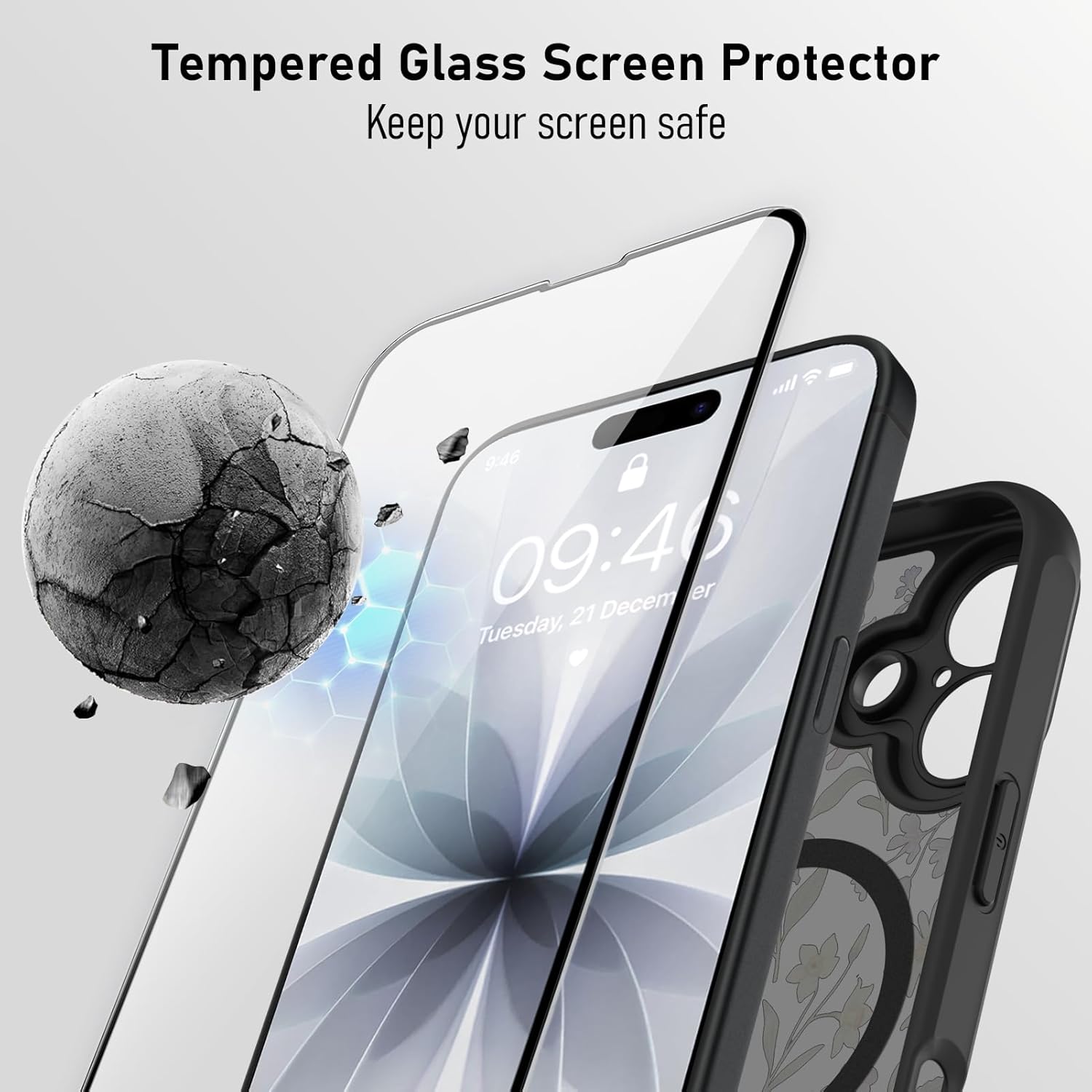 AIGOMARA Magnetic for iPhone 17 Case, Compatible with Magsafe, Cute Blooming Flower Floral Pattern Screen Protector Camera Protection Matte Translucent Phone Case for Women Girls, Black