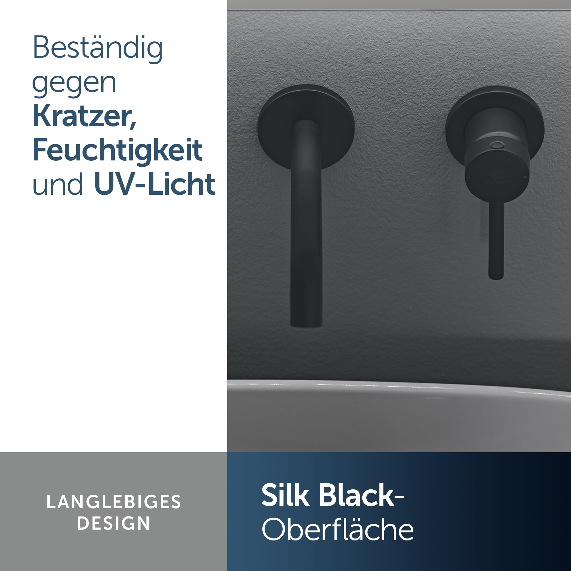 Ideal Standard – Ceraline Wand-Waschtischarmatur, Unterputz Bausatz 2 für Fertigmontage, wassersparende FirmaFlow Kartusche, Oberfläsche Silk Black (Schwarz matt)
