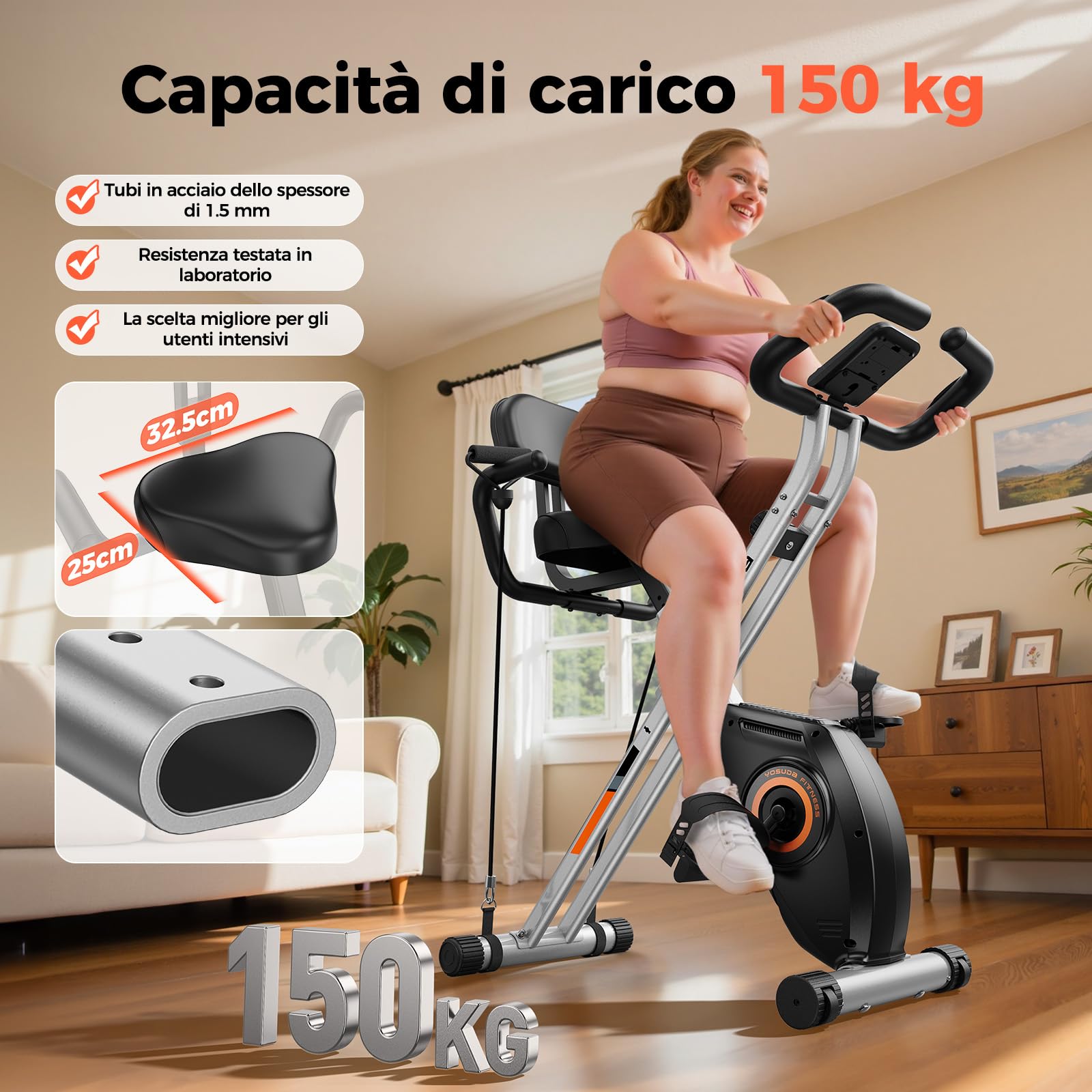 YOSUDA Cyclette Pieghevole, Cyclette Pieghevole, Cyclette salvaspazio con Fascia di Resistenza incorporata