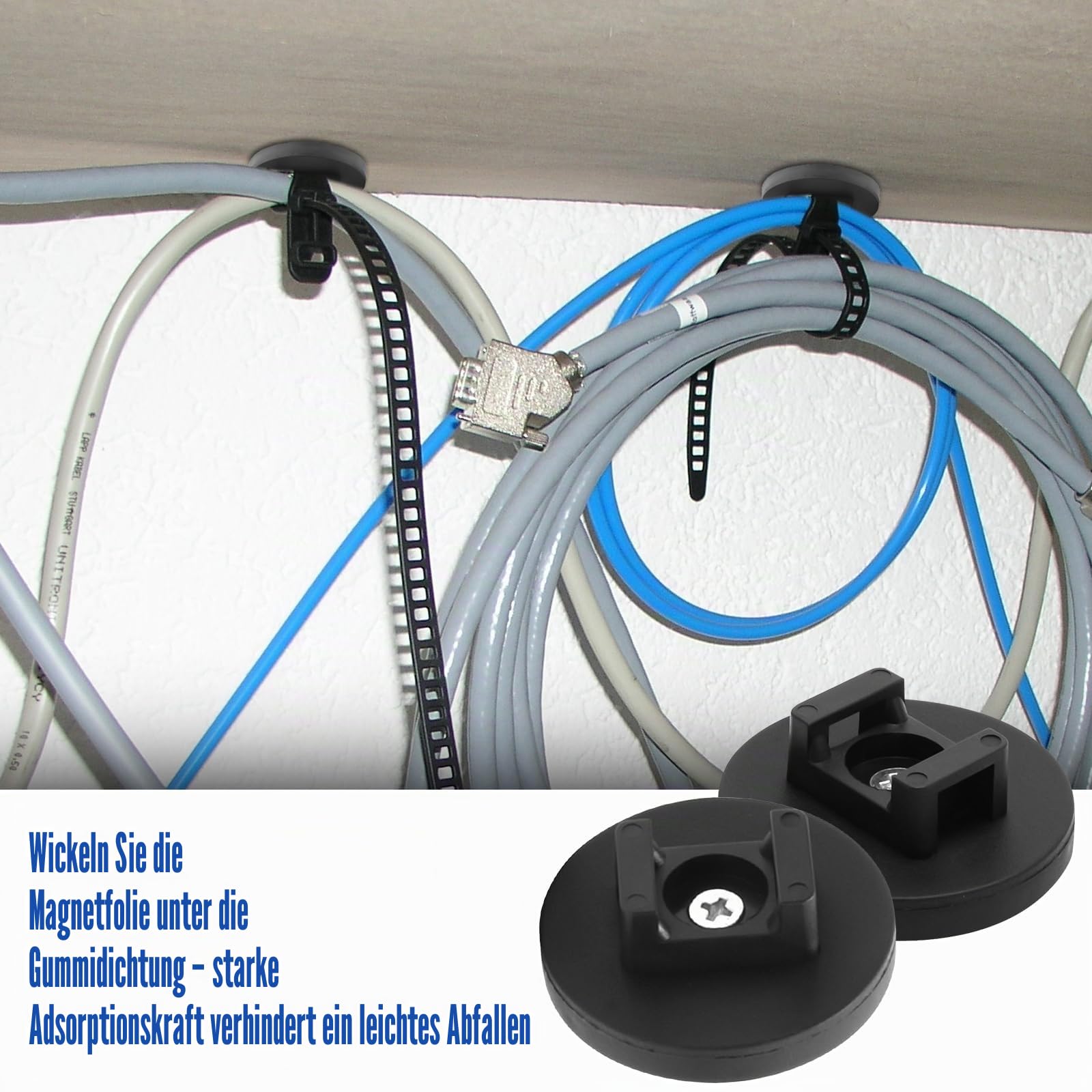 CDIYTOOL Magnetische Kabelbinder-Halterung, 43 mm, Mehrzweck-Magnetkabelhalter, magnetische Kabel-Organizer-Clips, für Kabel-Organisation, 20 Stück