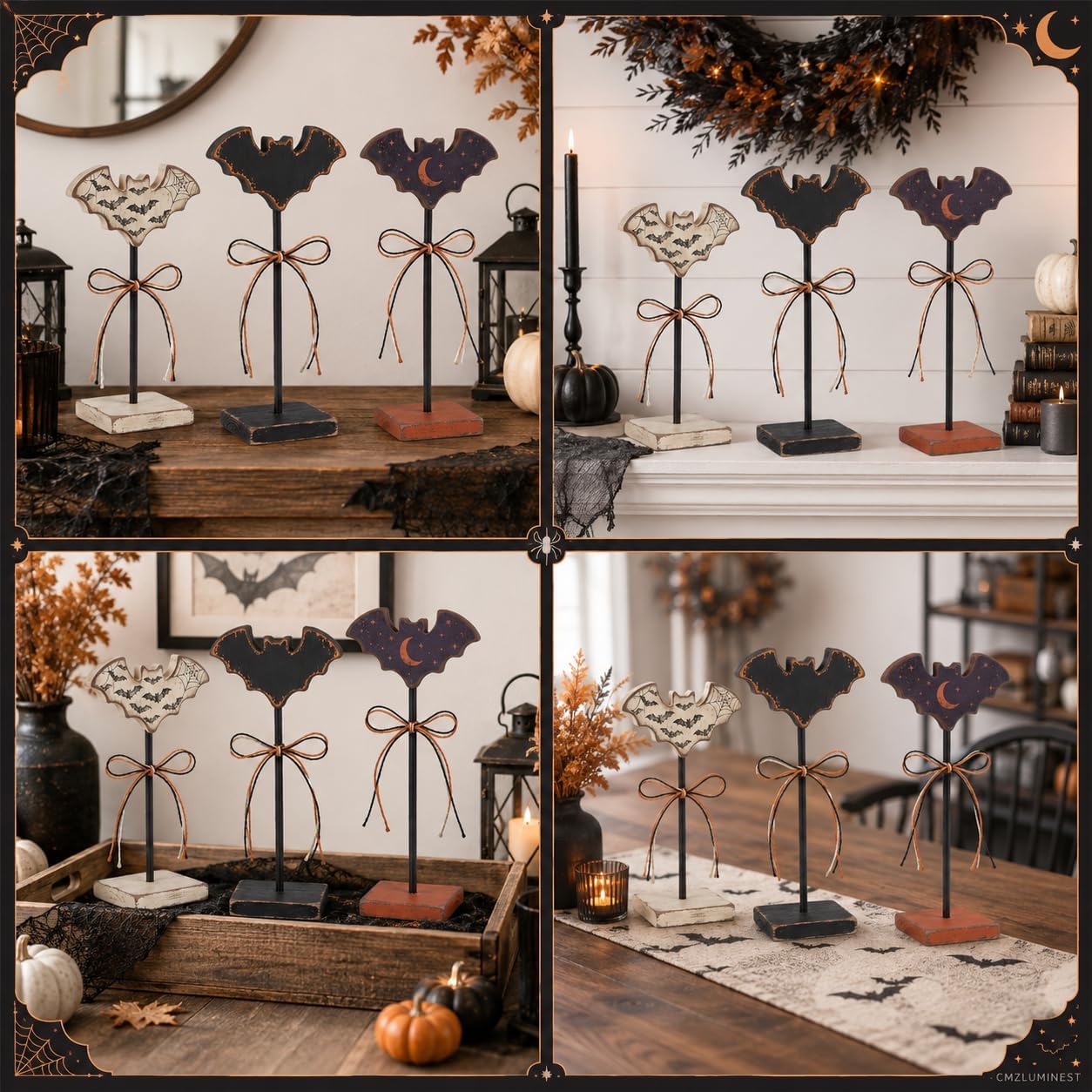 Halloween Bat Table Decor, Wooden Halloween Decorations Indoor for Home