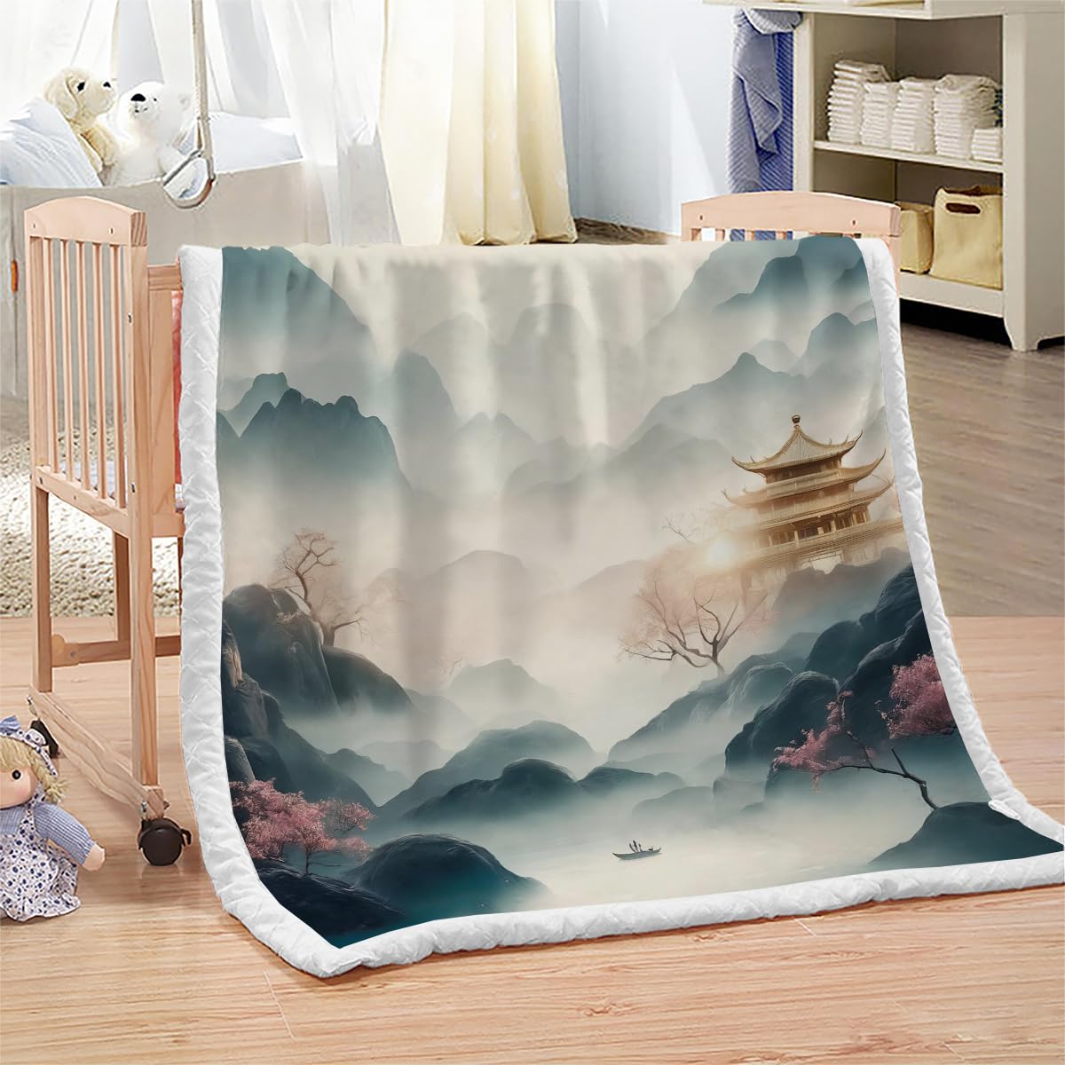 Générique 3D Plaid Couverture Japon Style 150x200cm Microfibre Ultra Douce et Chaude Montagne Couverture Polaire Confortable Sherpa Blanket pour Canapé Couvre Lit Toutes Saisons（MXX 24-9）