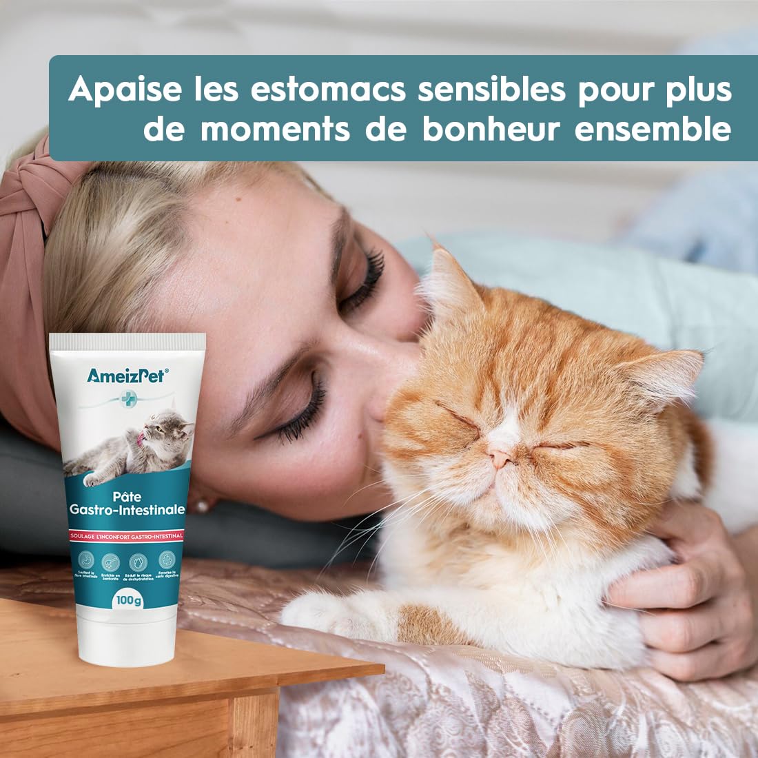 AmeizPet Pâte Gastro Intestinale pour Chats, Soutien Gastro Intestinal pour la Santé Intestinale et la Flore Intestinale, Complément Digestif pour Chats et Chatons, 100 g (3.53 Oz)