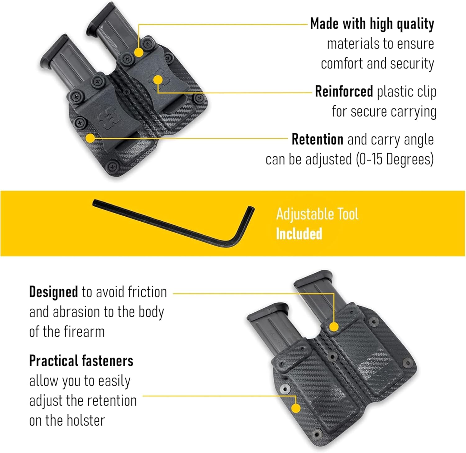Houston - Double Kydex Magazine Pouch Case for Glock 9mm / 40 Cal - Multi-Use Holster Belt Loop - Double Mag Case