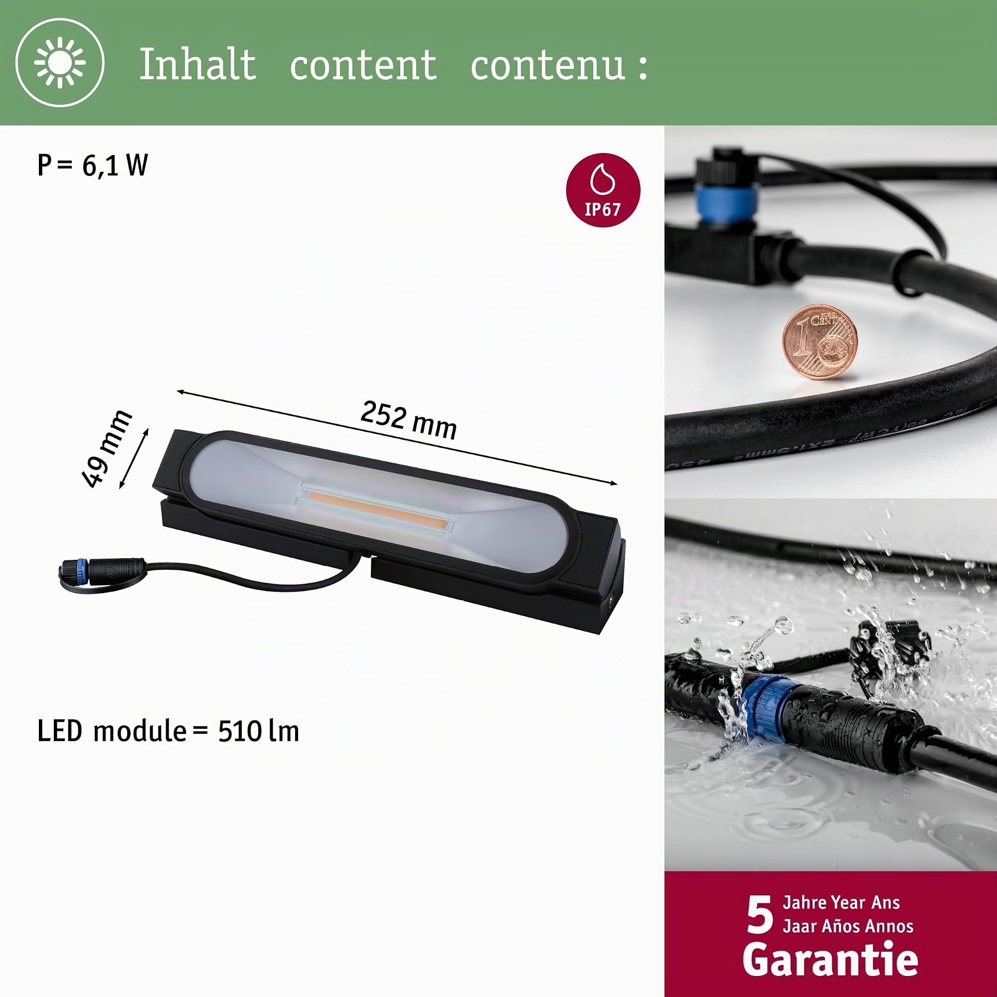 Paulmann 94667 luminaire d'extérieur Plug & Shine LED lèche-mur Tidos IP67 1x6,1 W gradable Anthracite métal 3000K