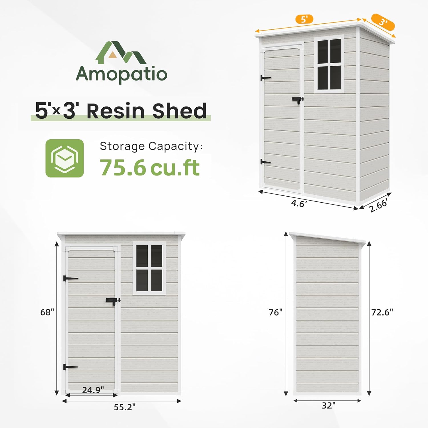 Amopatio Outdoor Storage Shed with Floor, 5x3 FT Lockable Plastic Tool Shed with Ventilation, Waterproof Resin Garden Sheds for Backyard, Patio, Lawn and Bike Bedge