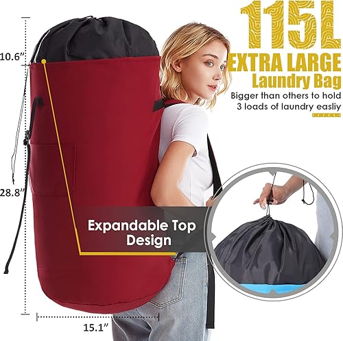 Miniatura 3 de Bolsa de lavandería extra grande de 115 litros, artículos esenciales para dormitorio universitario para niños y niñas, mochila de lavandería para