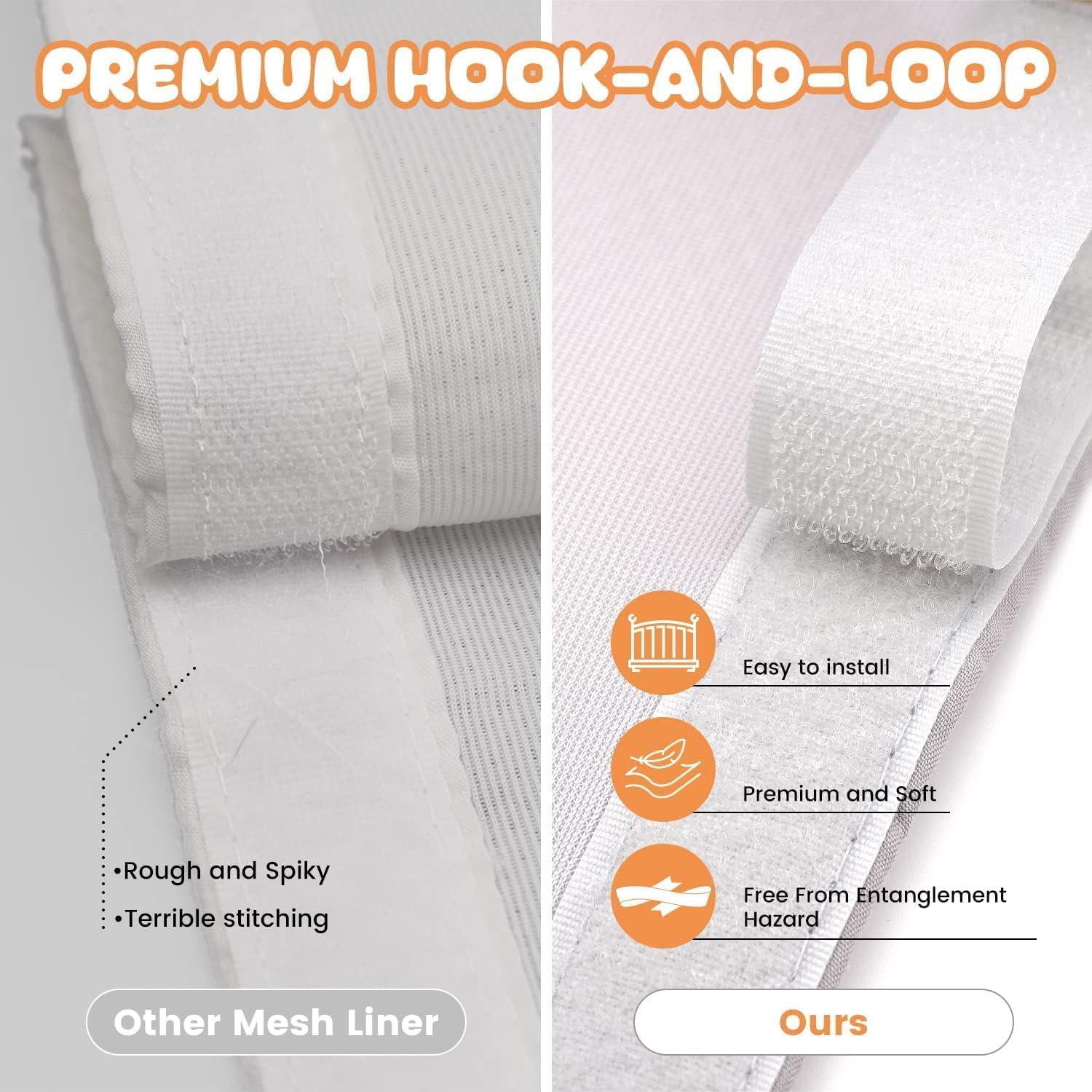 WYSWYG Lot de 2 tours de lit en maille respirante réglables et respirants avec velcro facile à installer pour toutes sortes de berceaux, 170 cm, blanc