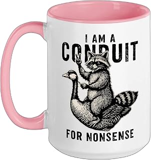 I Am A Conduit For Nonsense Raccoon Ceramic Mug, Pink/White, 15oz