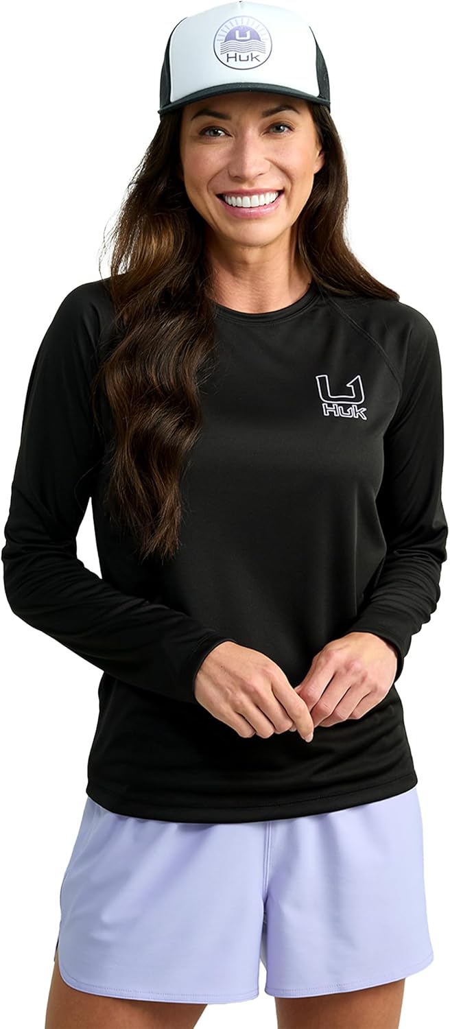 HUK Women's Pursuit Patterned Crew Long Sleeve, Performance Shirt