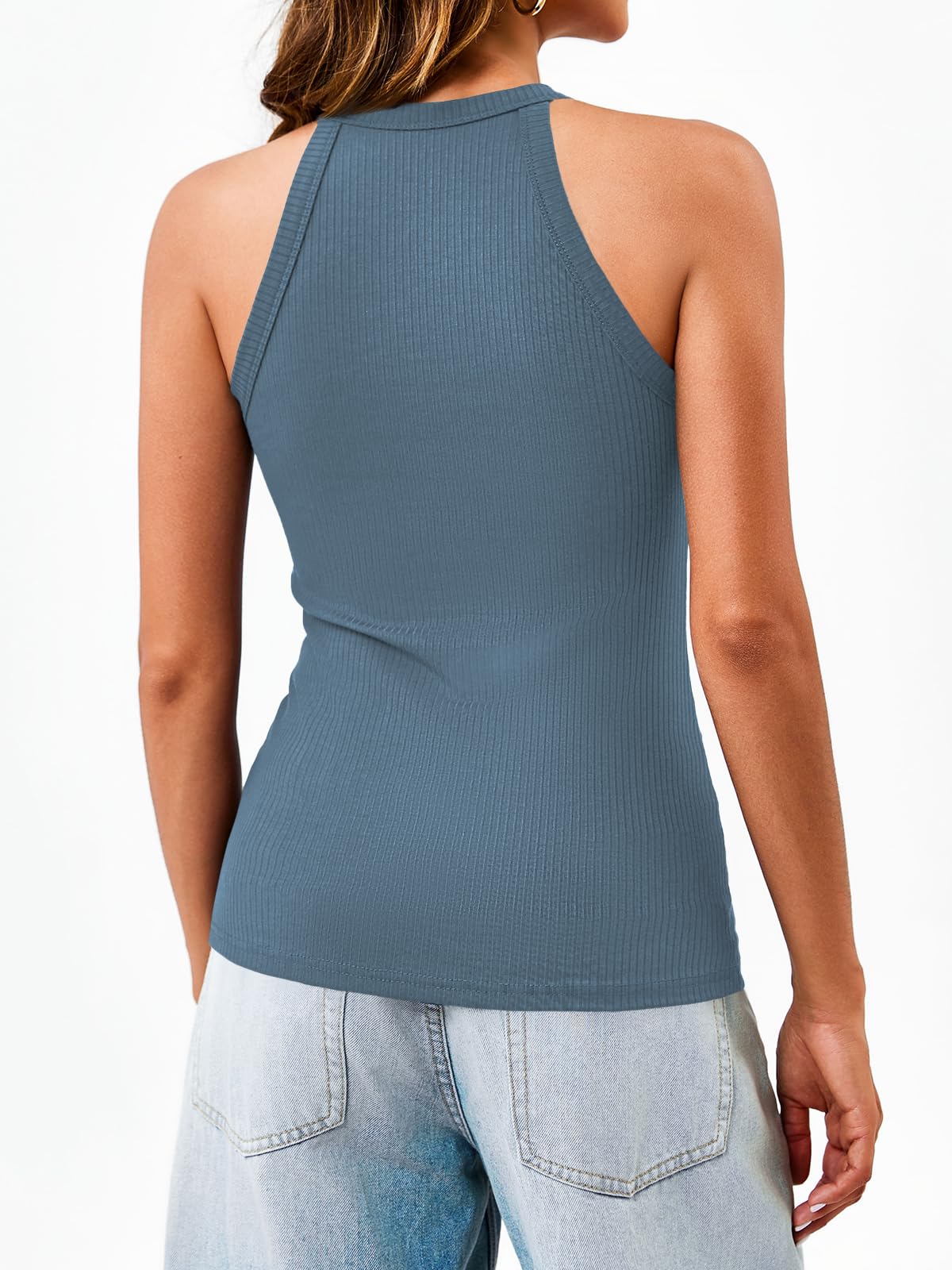 Dellytop Summer Womens Tank Tops - Casual Sleeveless Basic Cami Top Shirt Slim Knit Ribbed Racerback Workout Blouses