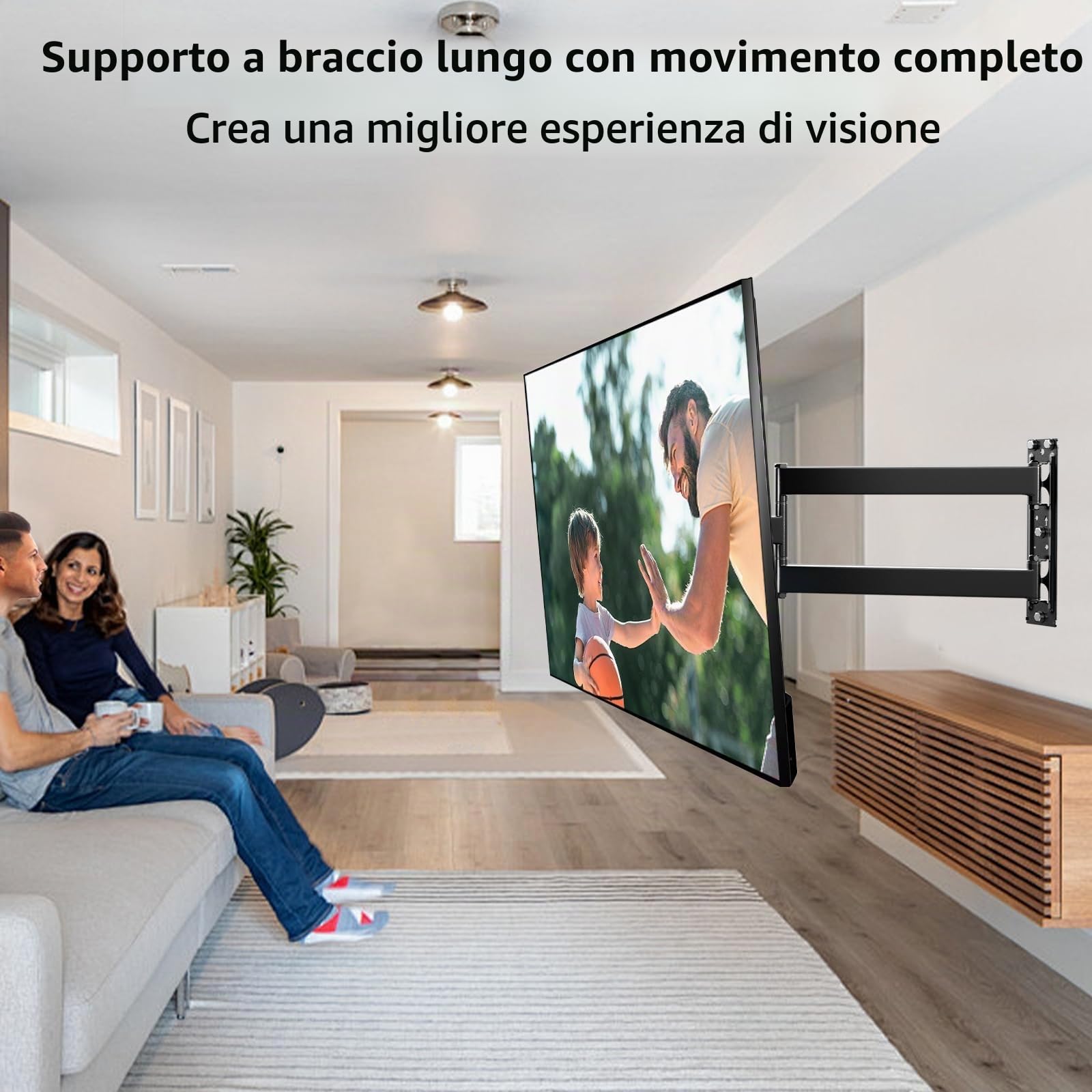 Supporto TV Parete con Braccio Extra Lungo 728mm per TV da 23-65 pollici, staffa TV angolare con supporto girevole e inclinabile a 180°, Max. VESA 400 x 400 mm, può reggere fino a 35KG