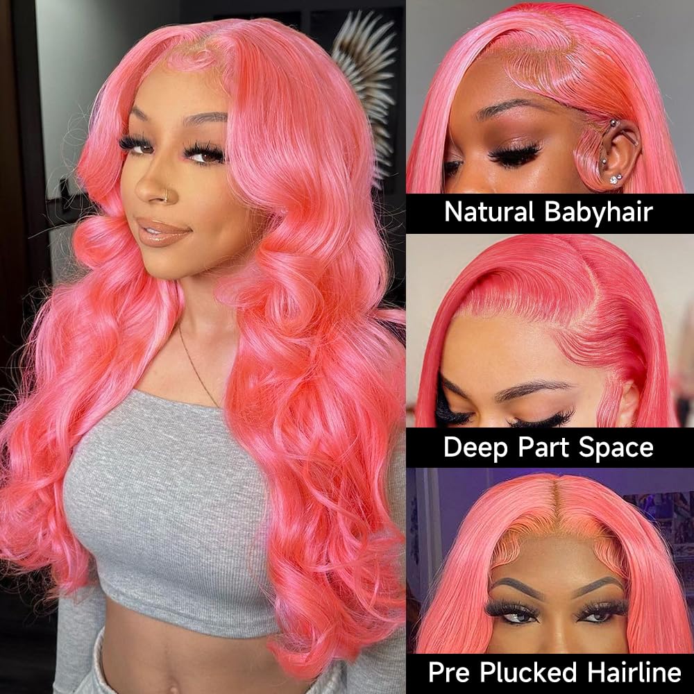 Pink Lace Front Wig Human Hair 13x4 Pink Wig Body Wave Lace Front Wigs Human Hair Pre Plucked Colored 12A 200 Density HD Lace Frontal Wig Human Hair With Baby Hair 22 Inch