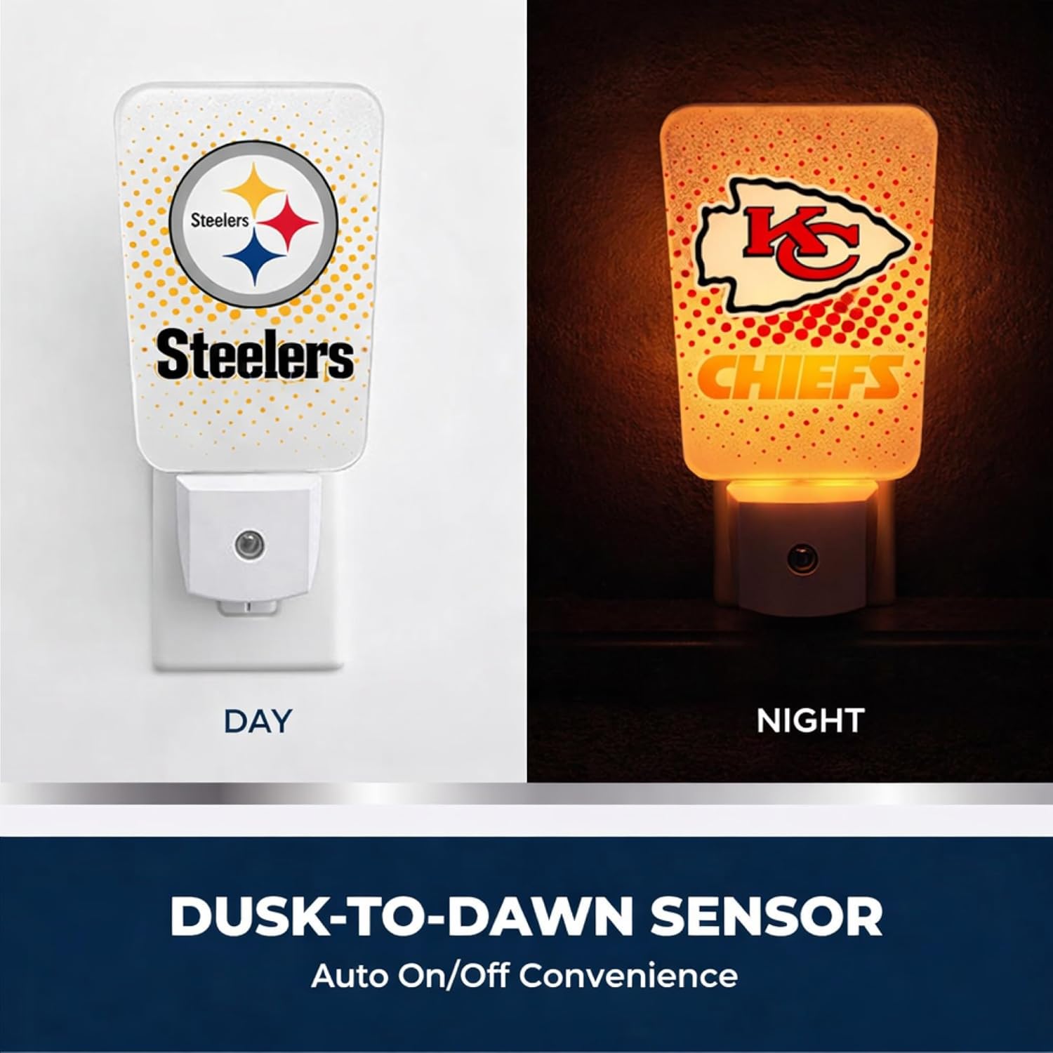 Party Animal NFL Team LED Night Light, with Auto Sensor and 3 Light Settings, Slim 5-Inch Design fits Standard Outlets, Miami Dolphins