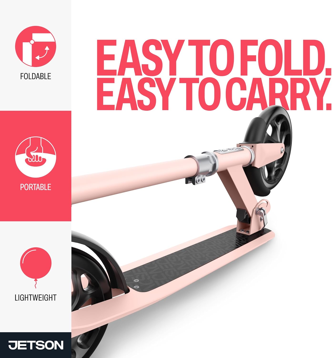 Jetson Jupiter Jumbo 2-Wheel Kick Scooter, Sturdy Wide Deck, Height Adjustable Handlebar, Rear Brake, Easy-Folding Mechanism, 8 inch wheels