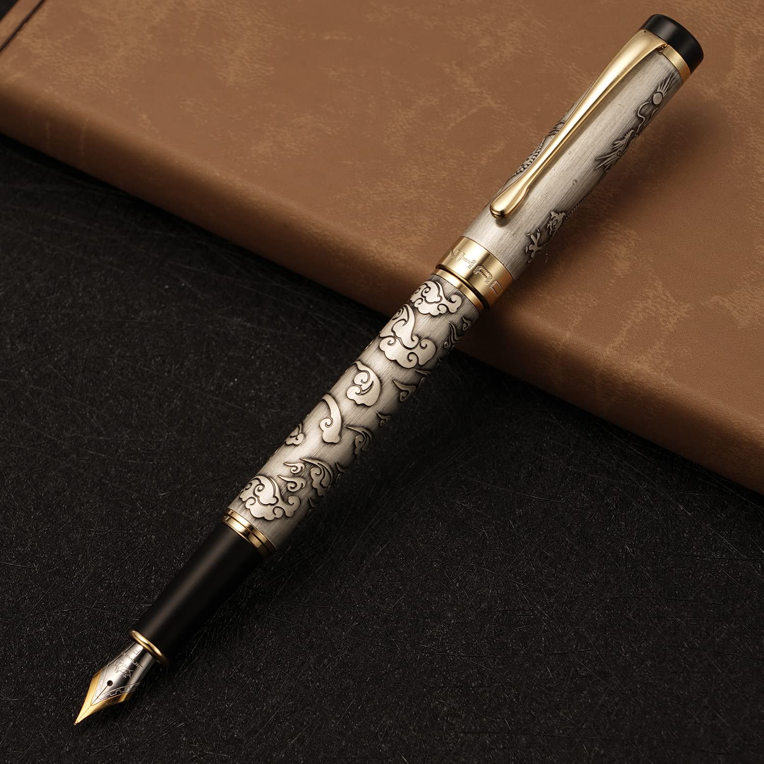 Jinhao 5000 Stylo plume vintage en métal Motif dragon