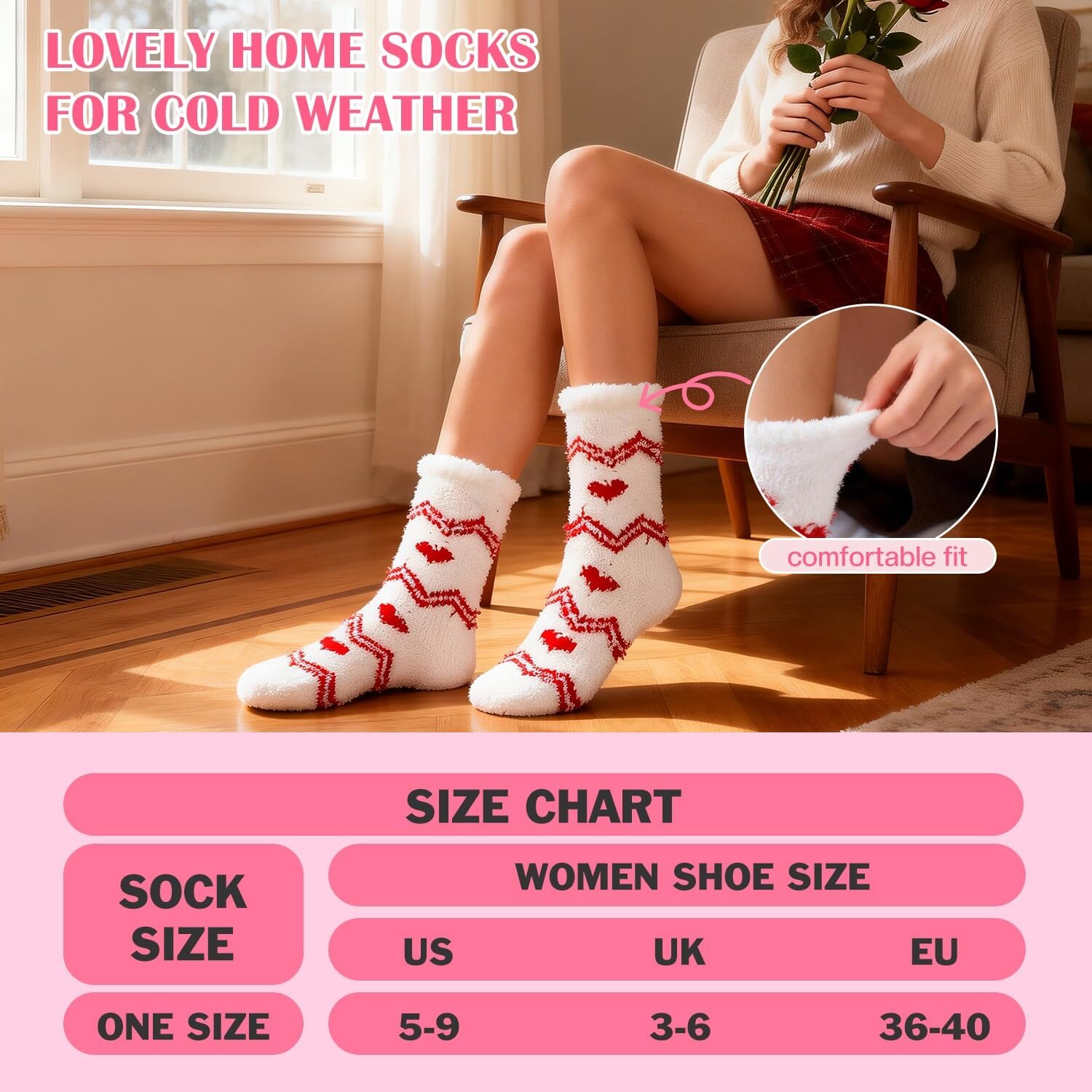 Ithmahco Galentines Fuzzy Slipper Socks for Women, Galentines Gifts - 5 Pairs Fluffy Socks & Gift Card for Friends Her - Image 5
