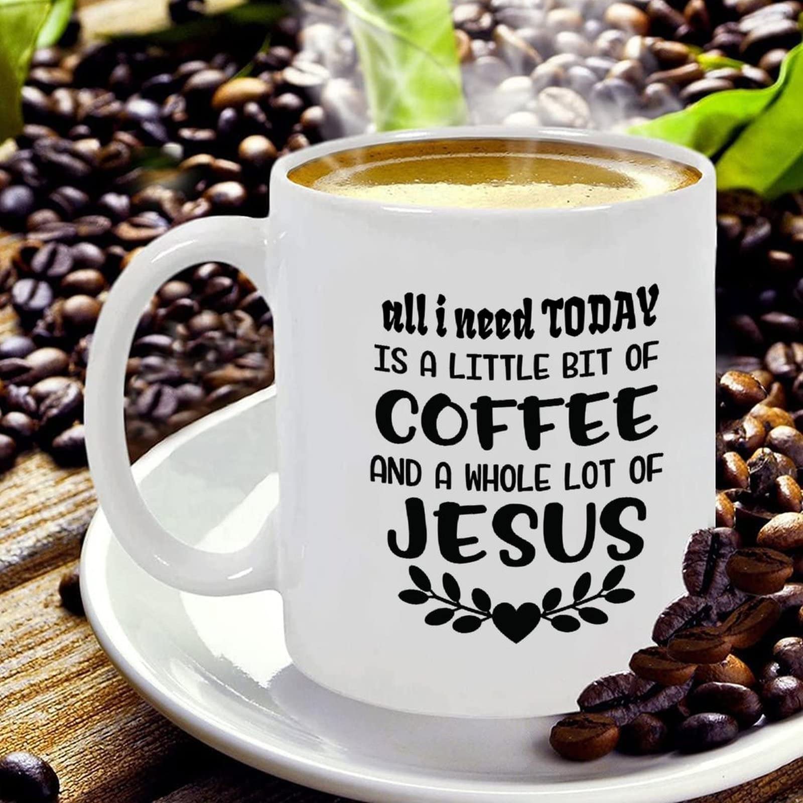 Tazza In Ceramica Con Scritta 'All I Need Is A Little Bit Of Coffee And A Whole Lot Of Jesus' – 473 Ml, Lavabile In Lavastoviglie