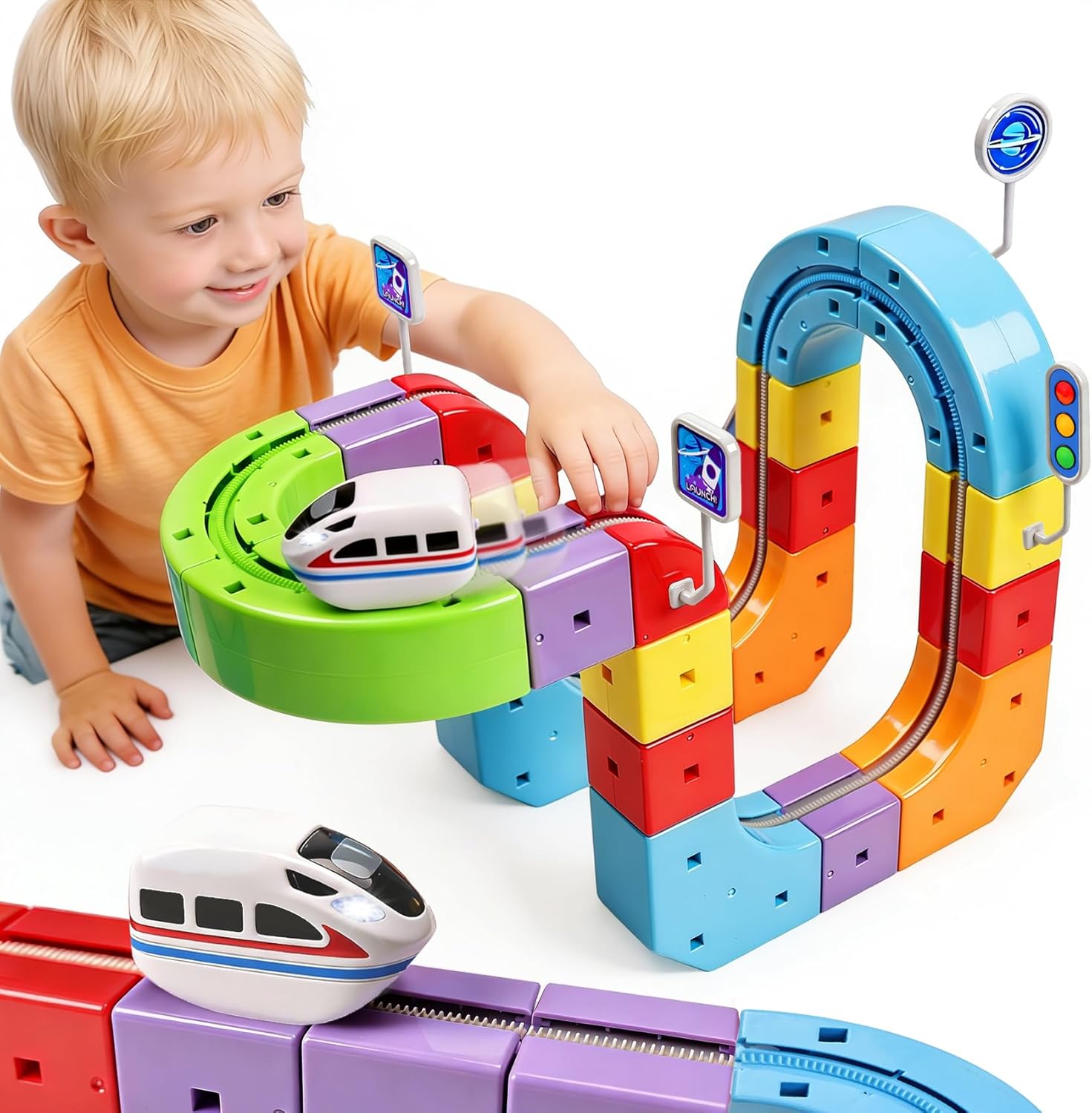 Electric Train Set for Kids, 67PCS Modular 3D Infinity Racer Magnetic Train Sets with Motorized Train, 3–8 STEM Building Train Tracks for Creative Learning, Electric Train Set Gift for Boys and Girls